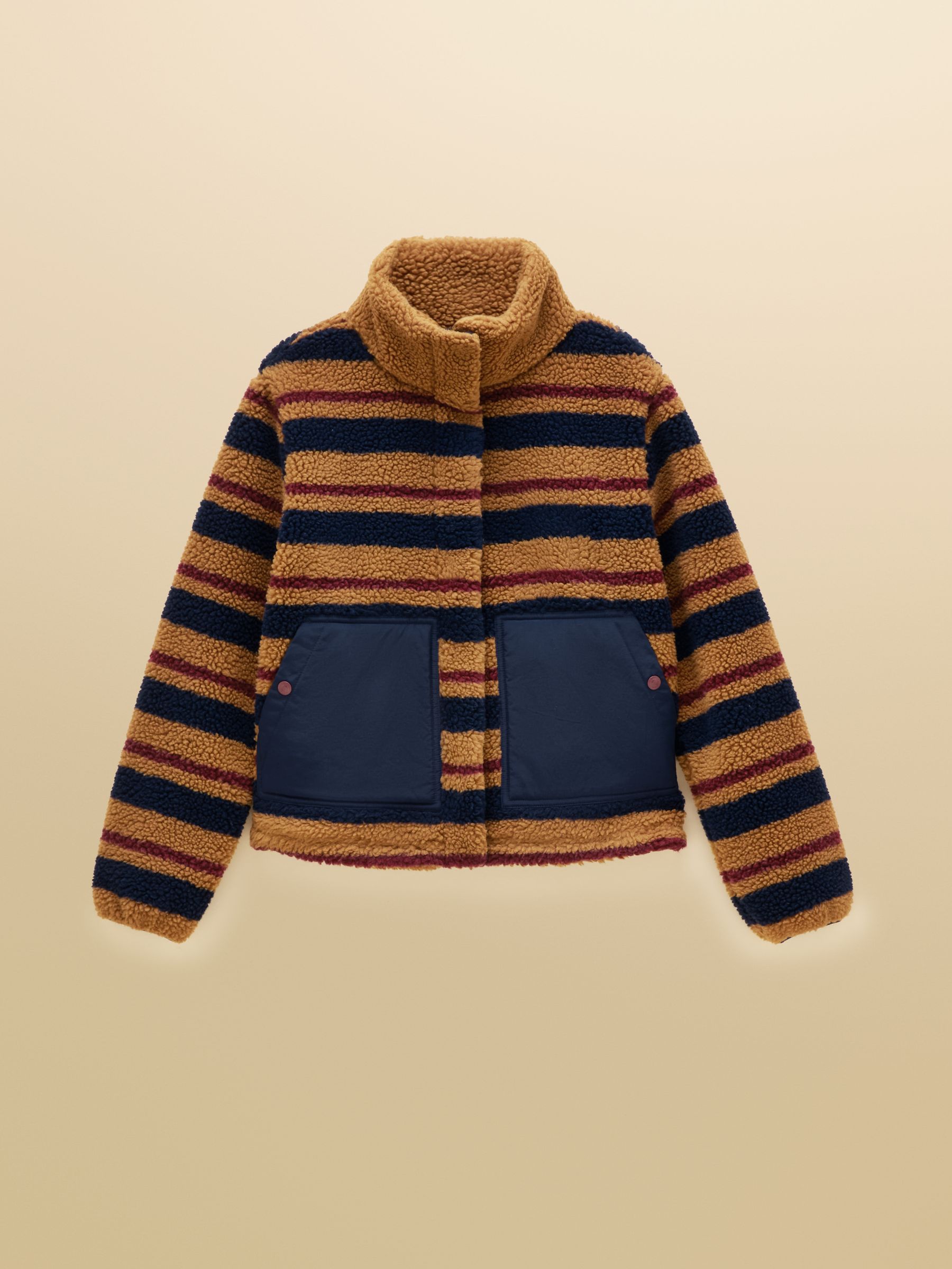 Lottie Tan Brown Stripe Zip Through Borg Fleece - Image 9 of 9