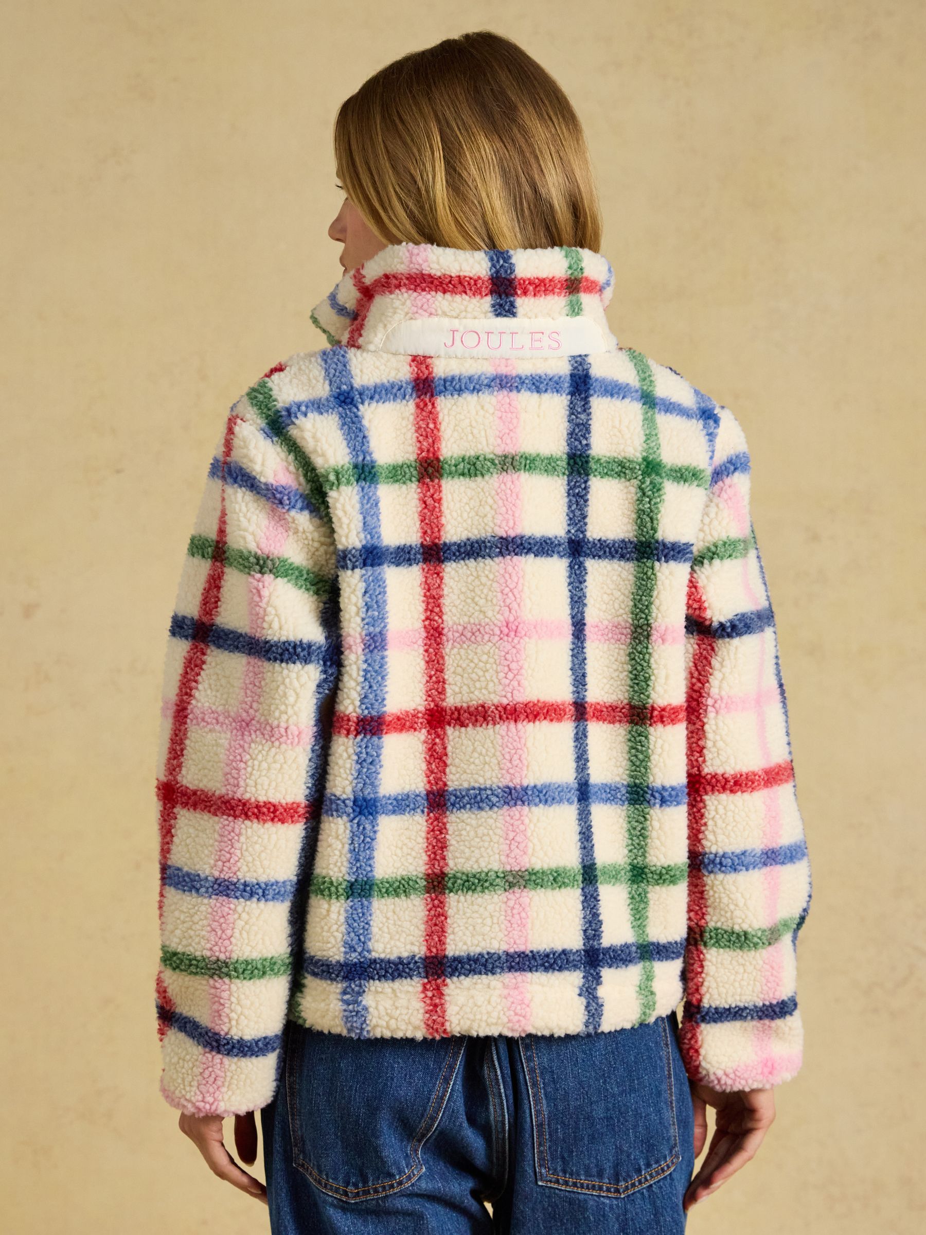 Lottie Cream Check Zip Through Borg Fleece - Image 2 of 7