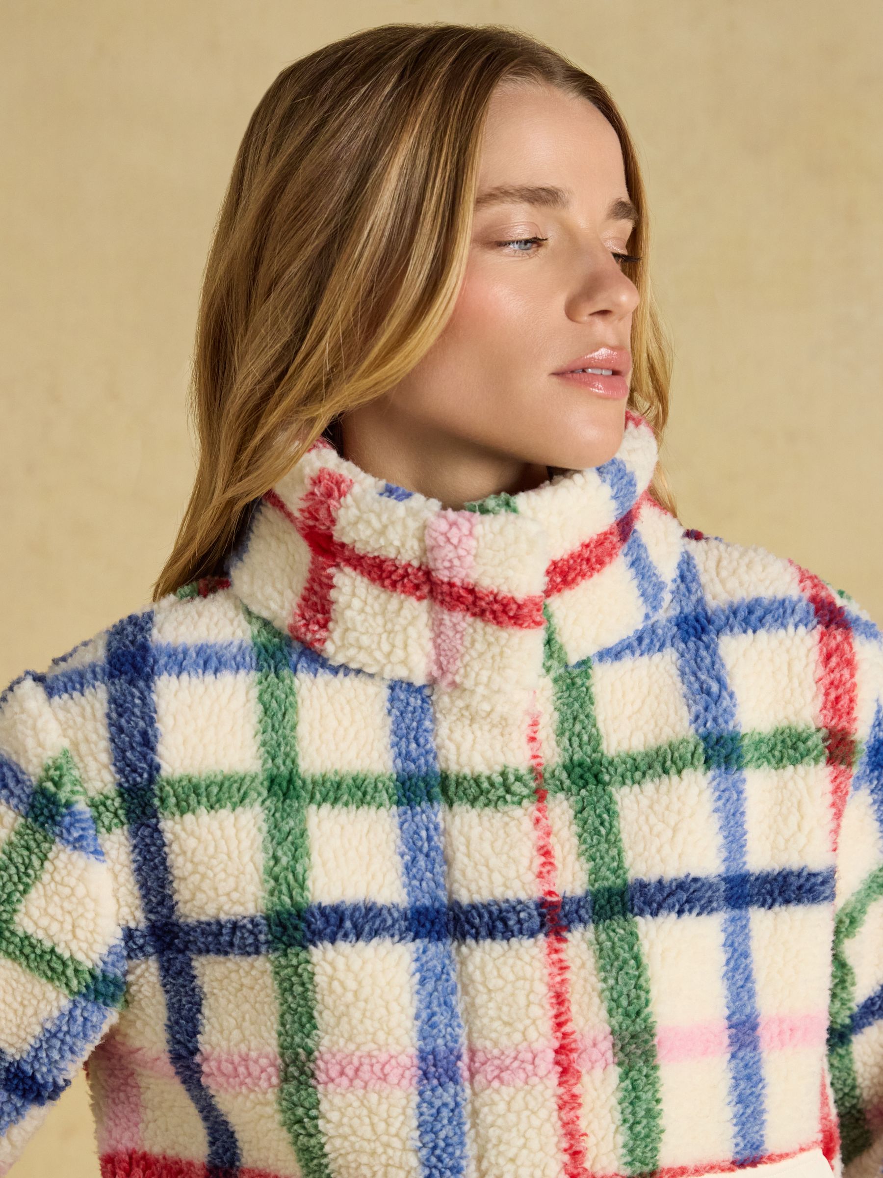 Lottie Cream Check Zip Through Borg Fleece - Image 3 of 7