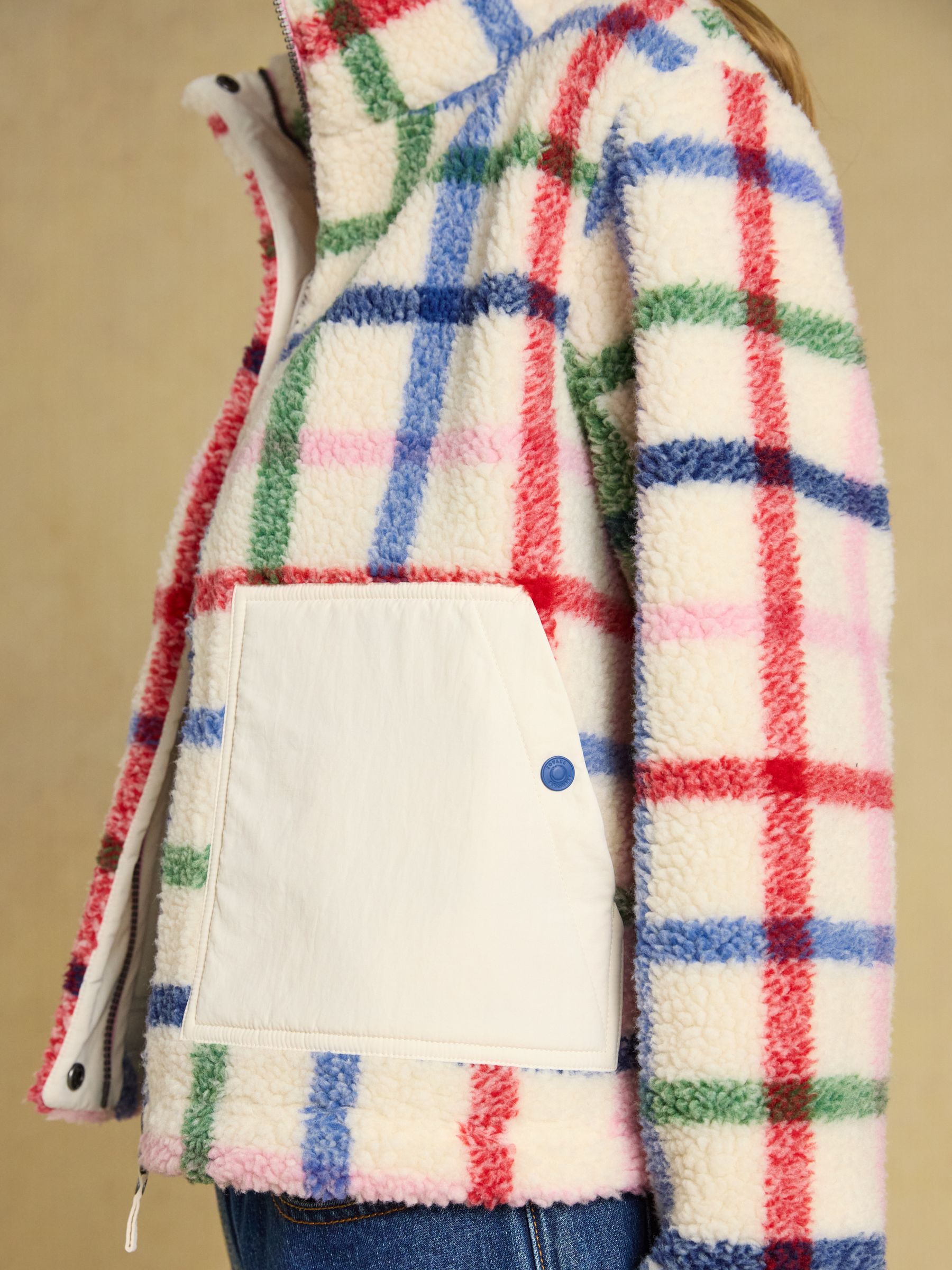 Lottie Cream Check Zip Through Borg Fleece - Image 4 of 7