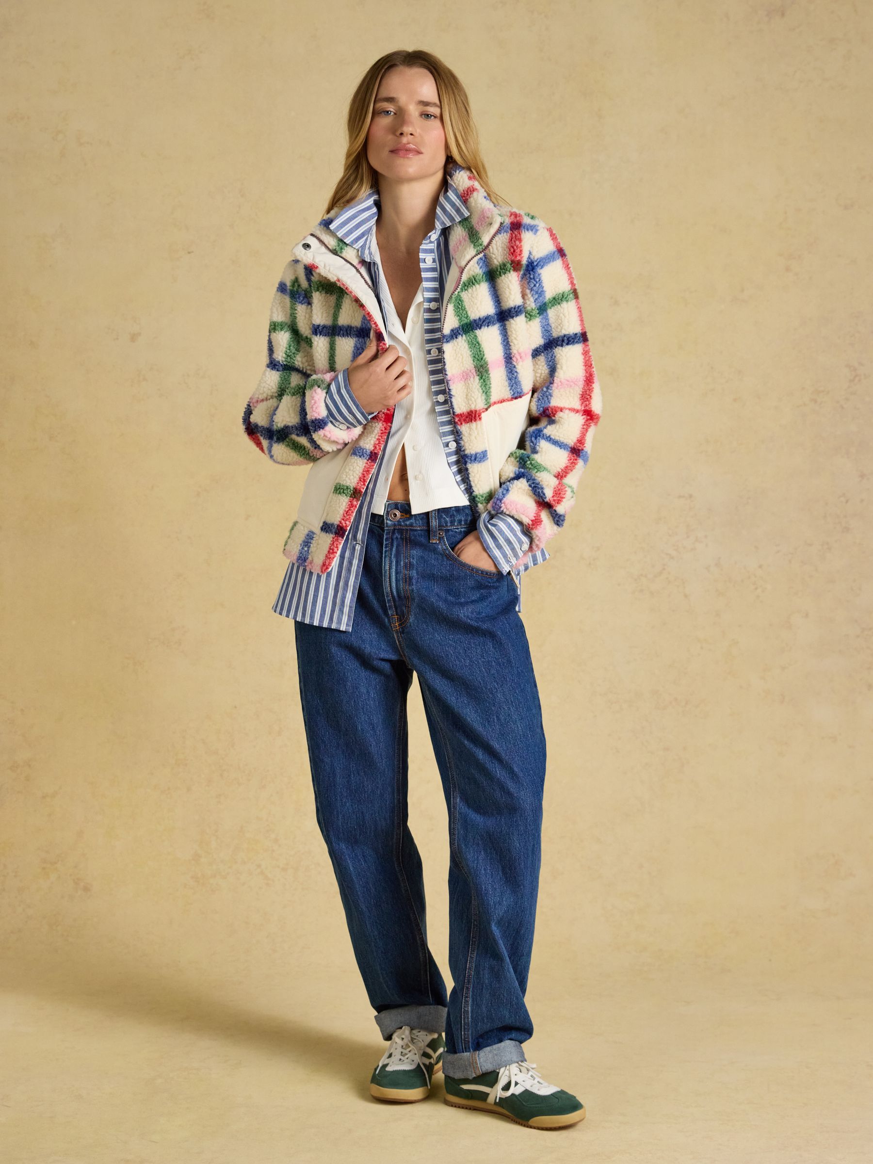 Lottie Cream Check Zip Through Borg Fleece - Image 5 of 7