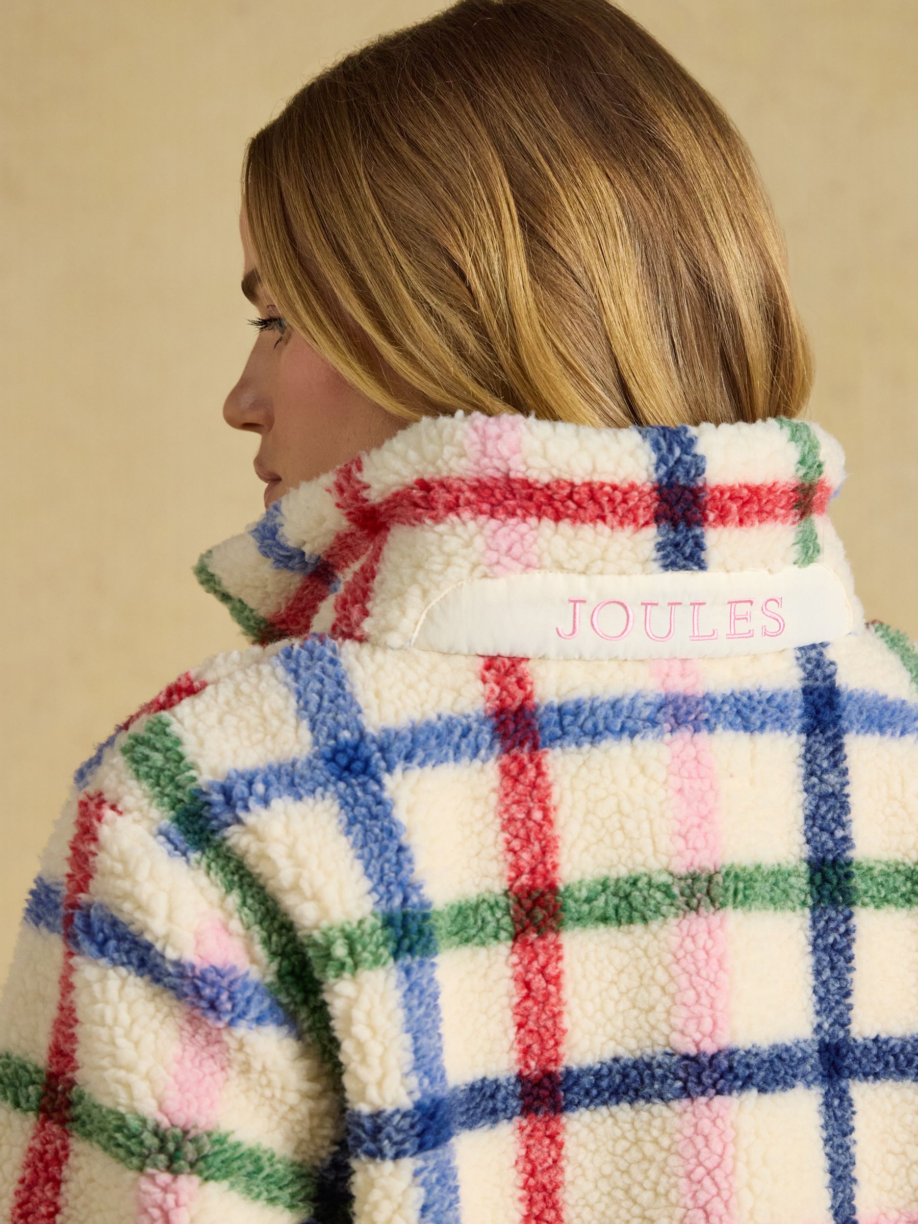 Lottie Cream Check Zip Through Borg Fleece - Image 6 of 7