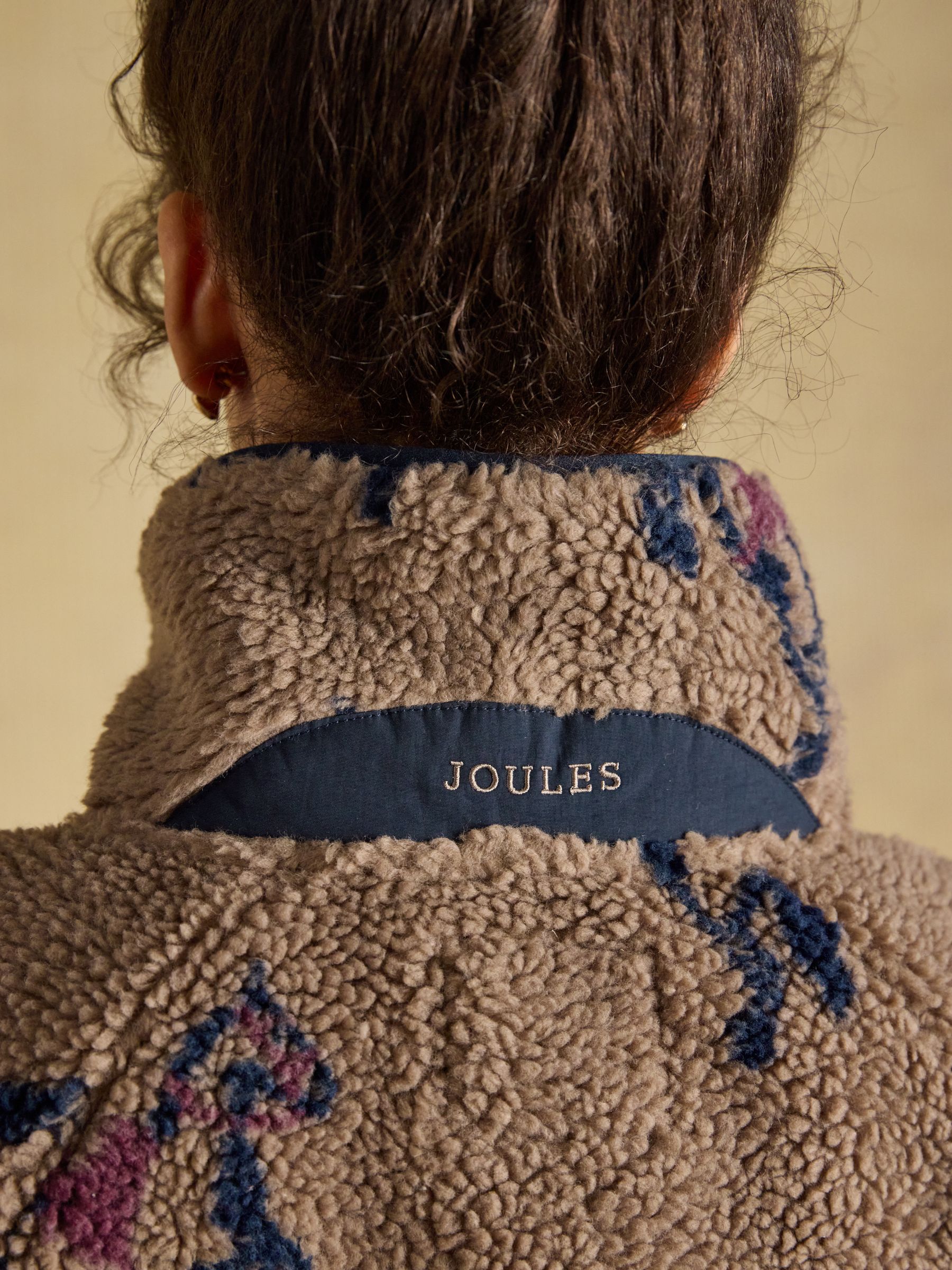 Joules Mink Brown Horse Print Borg Fleece Jacket - Image 11 of 11