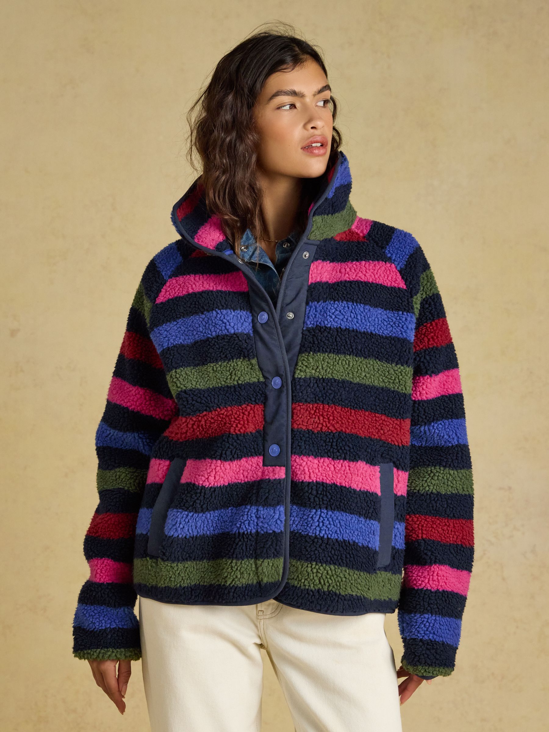 Navy Stripe Borg Fleece Jacket - Image 1 of 9