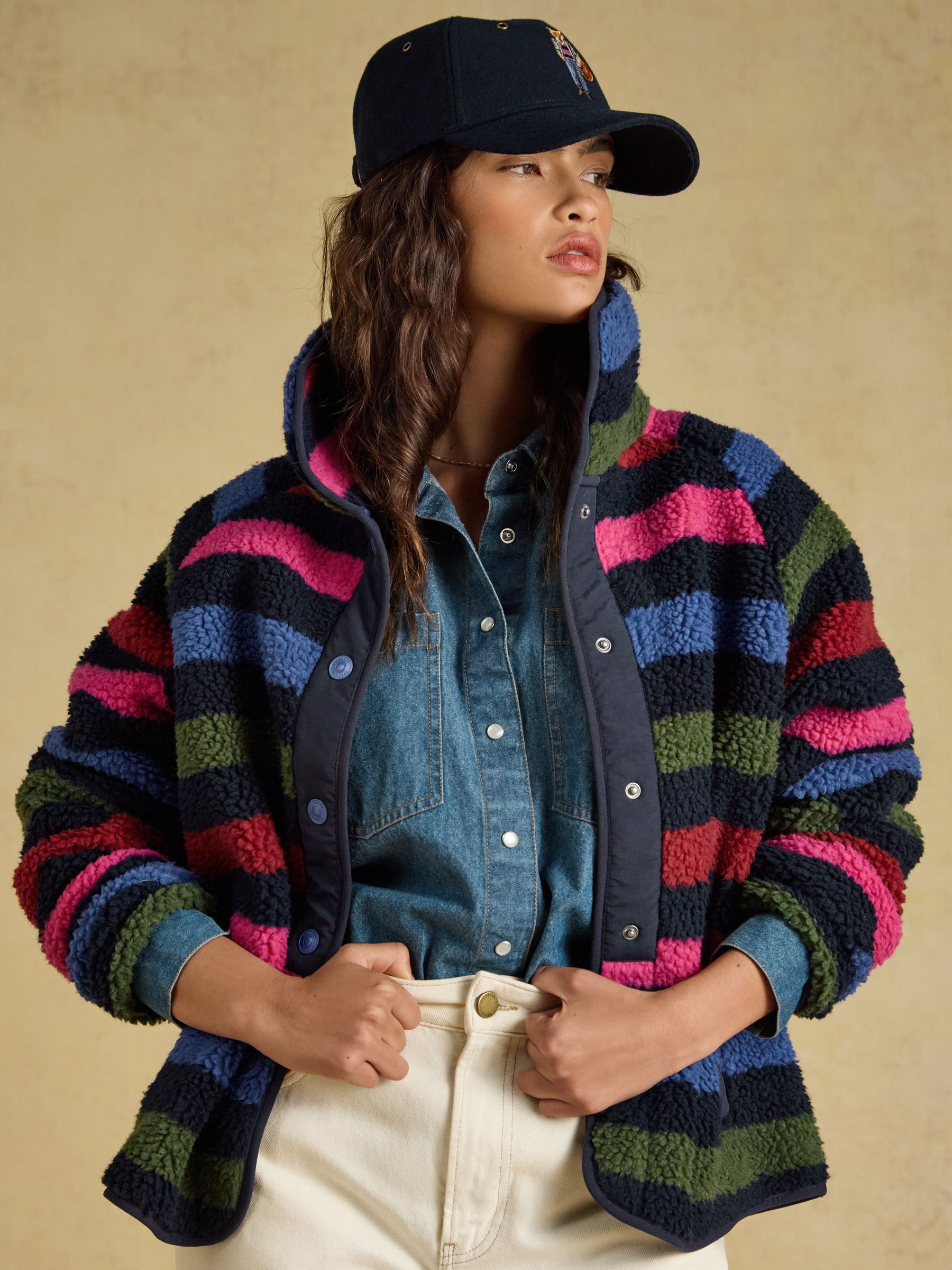 Navy Stripe Borg Fleece Jacket - Image 3 of 9