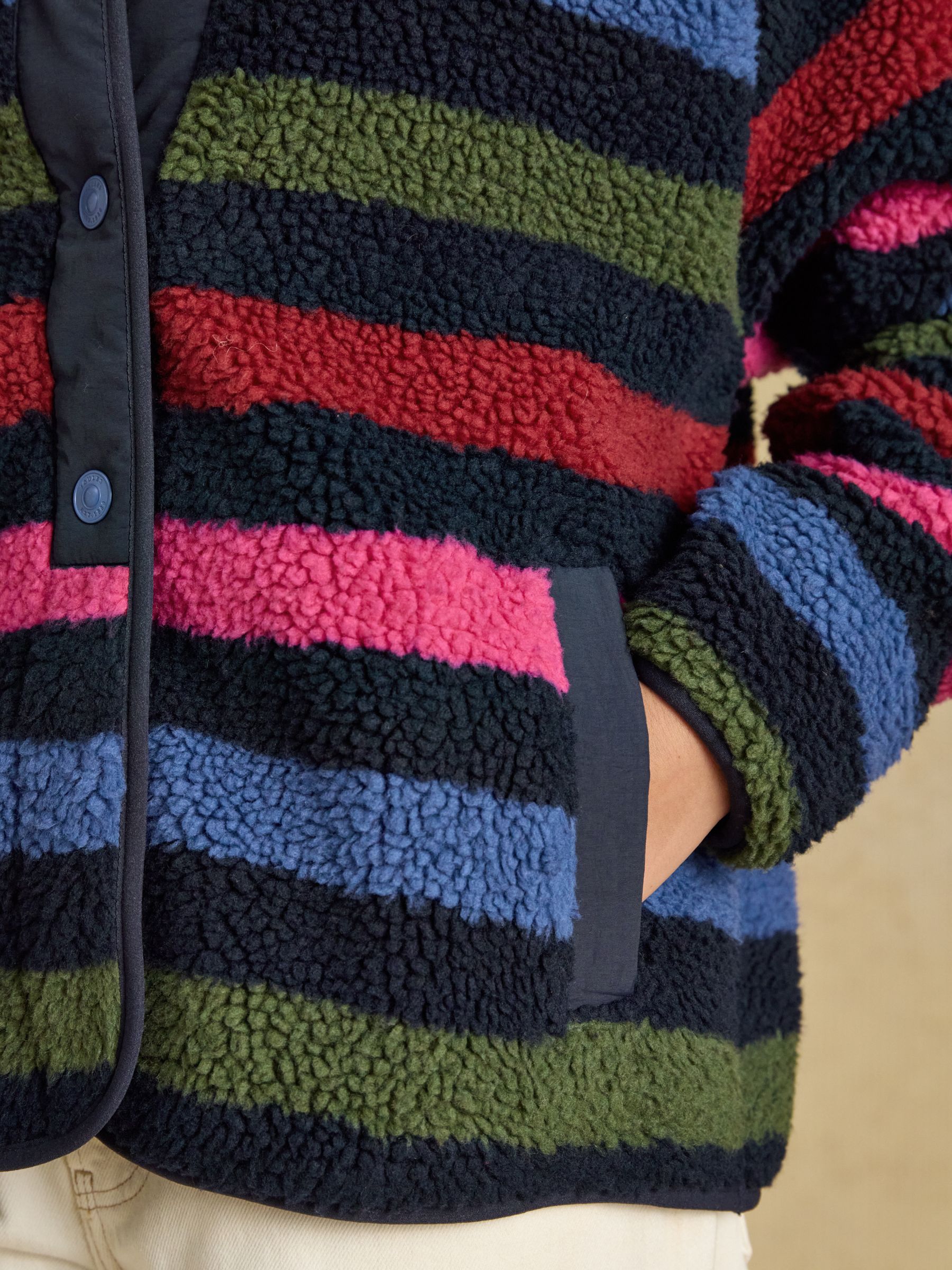 Navy Stripe Borg Fleece Jacket - Image 4 of 9