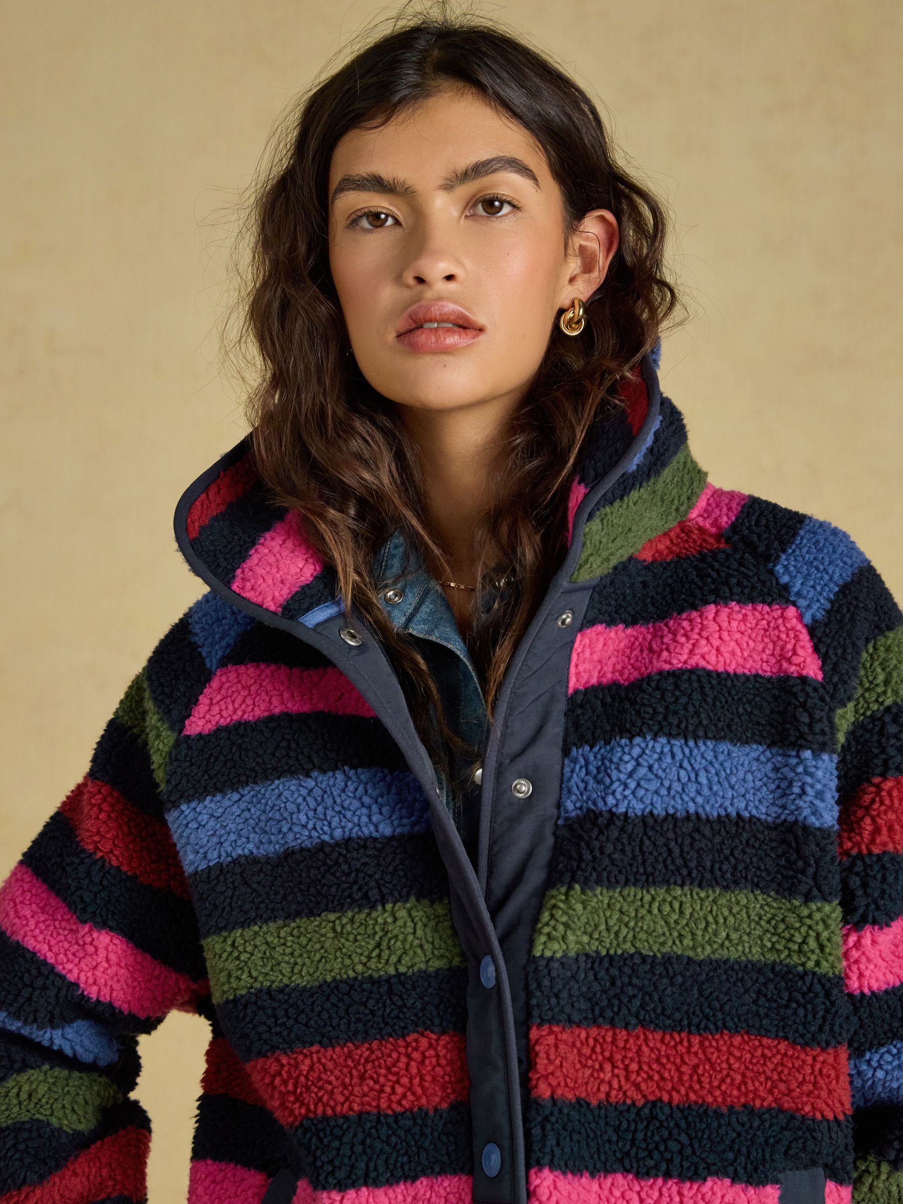 Navy Stripe Borg Fleece Jacket - Image 5 of 9
