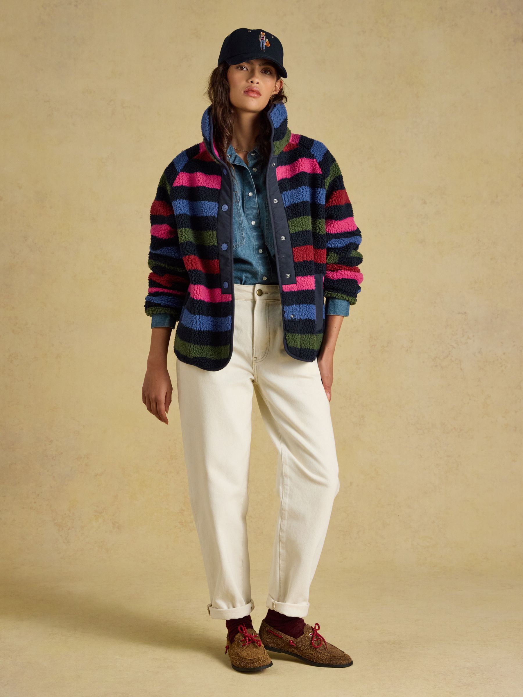 Navy Stripe Borg Fleece Jacket - Image 7 of 9