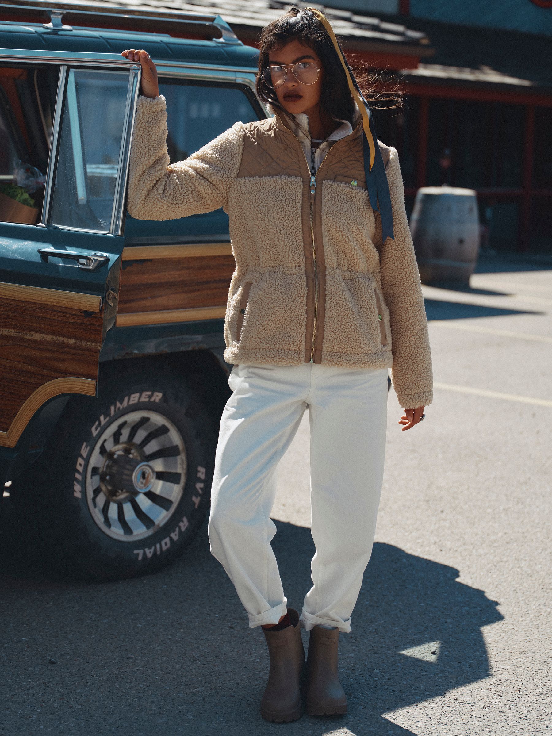 Cream Faux Fur Collared Fleece Jacket - Image 1 of 10 Cream Faux Fur Collared Fleece Jacket - Image 1 of 10