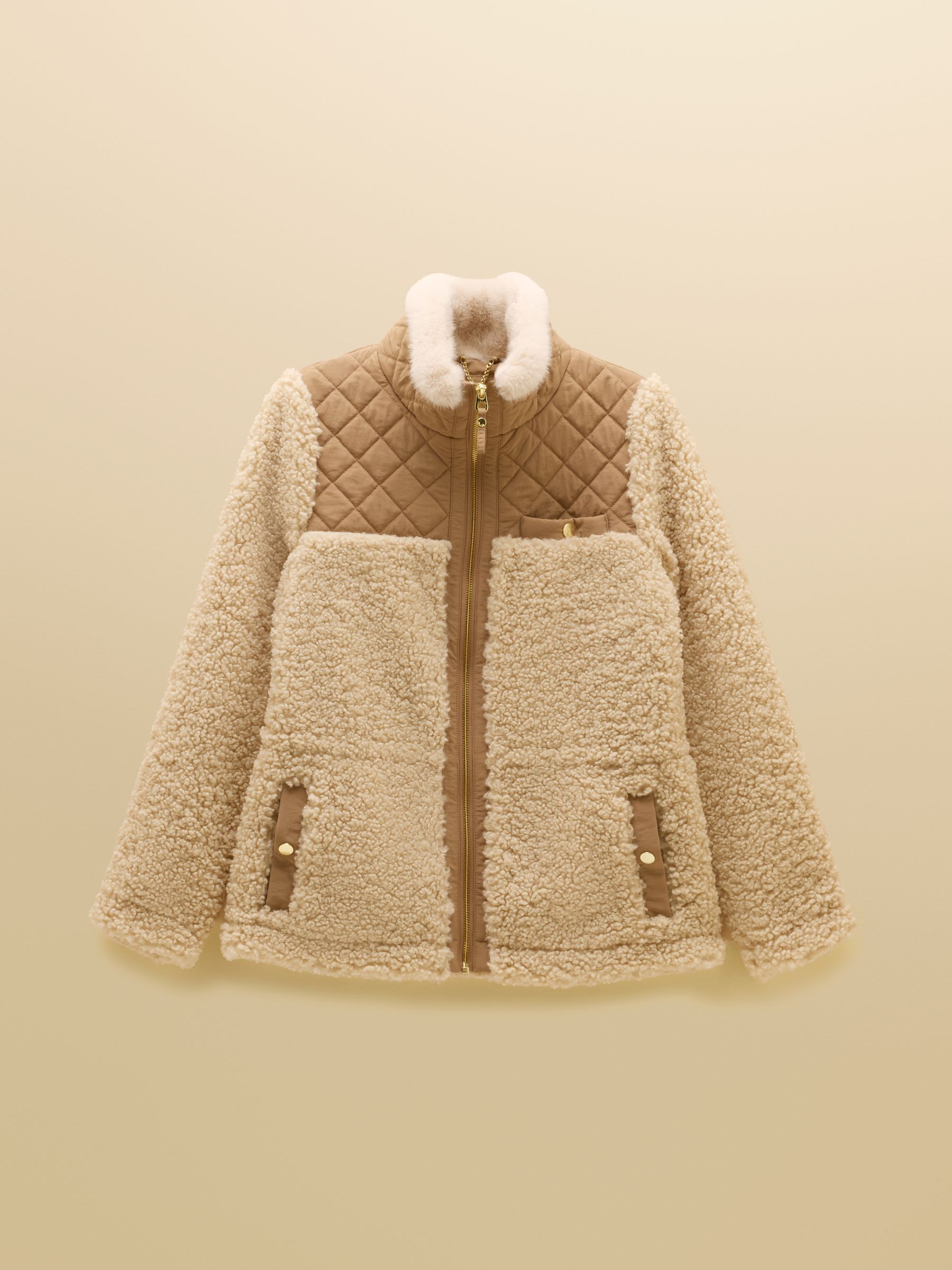 Cream Faux Fur Collared Fleece Jacket - Image 10 of 10 Cream Faux Fur Collared Fleece Jacket - Image 10 of 10