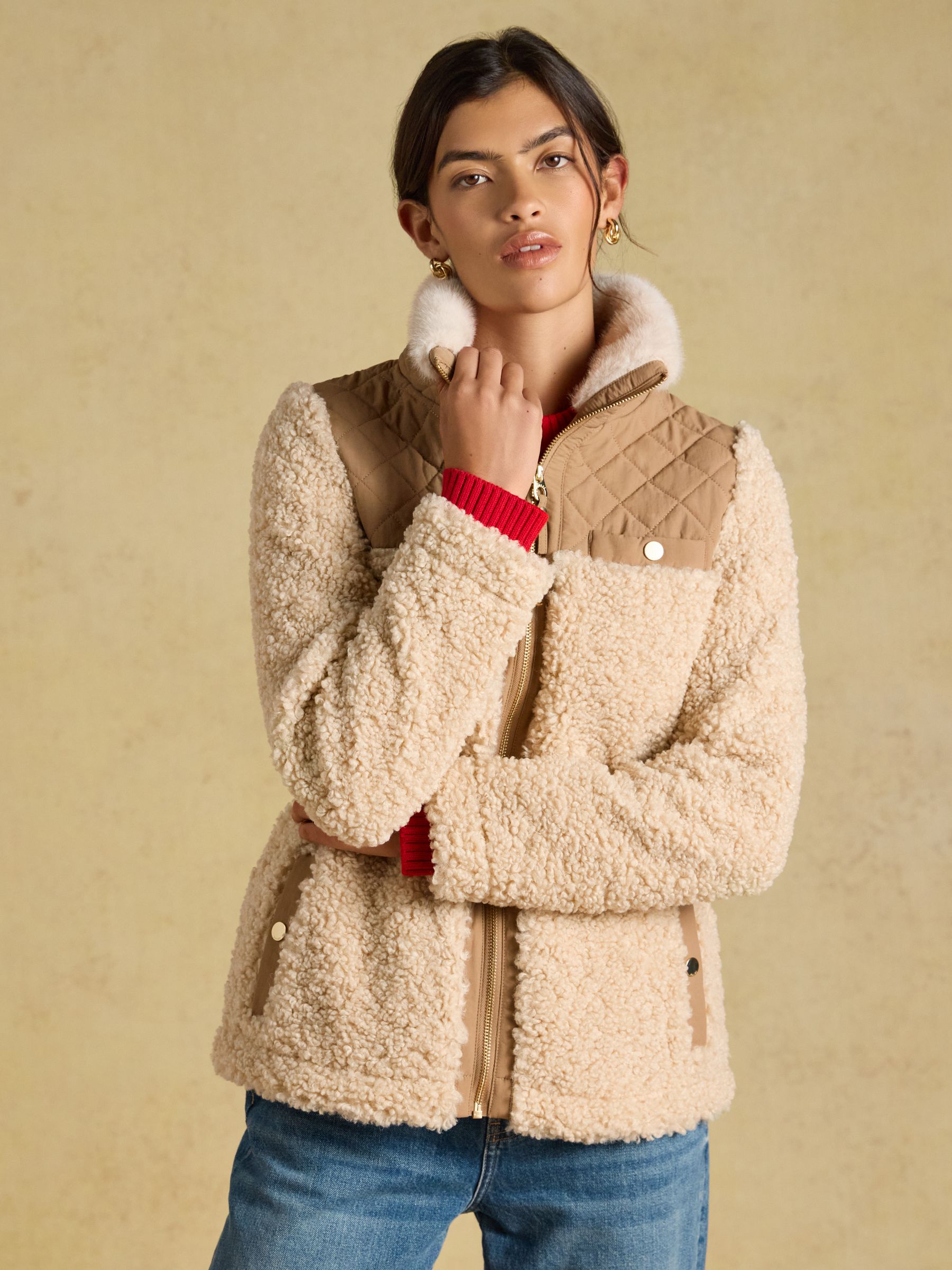 Cream Faux Fur Collared Fleece Jacket - Image 3 of 10