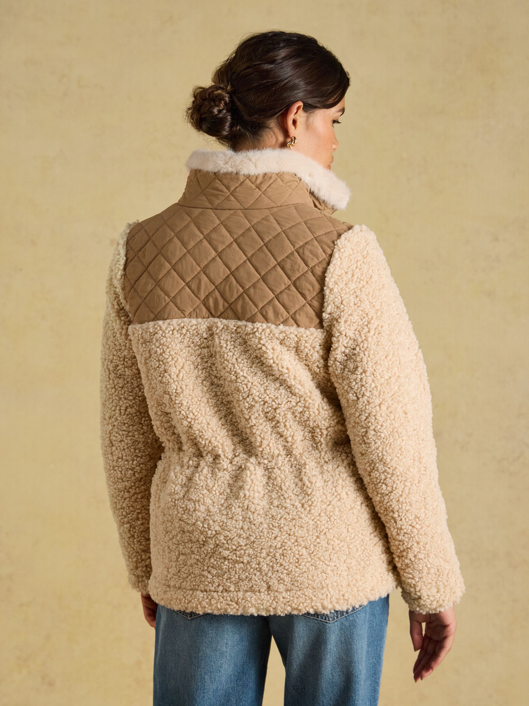 Cream Faux Fur Collared Fleece Jacket - Image 4 of 10