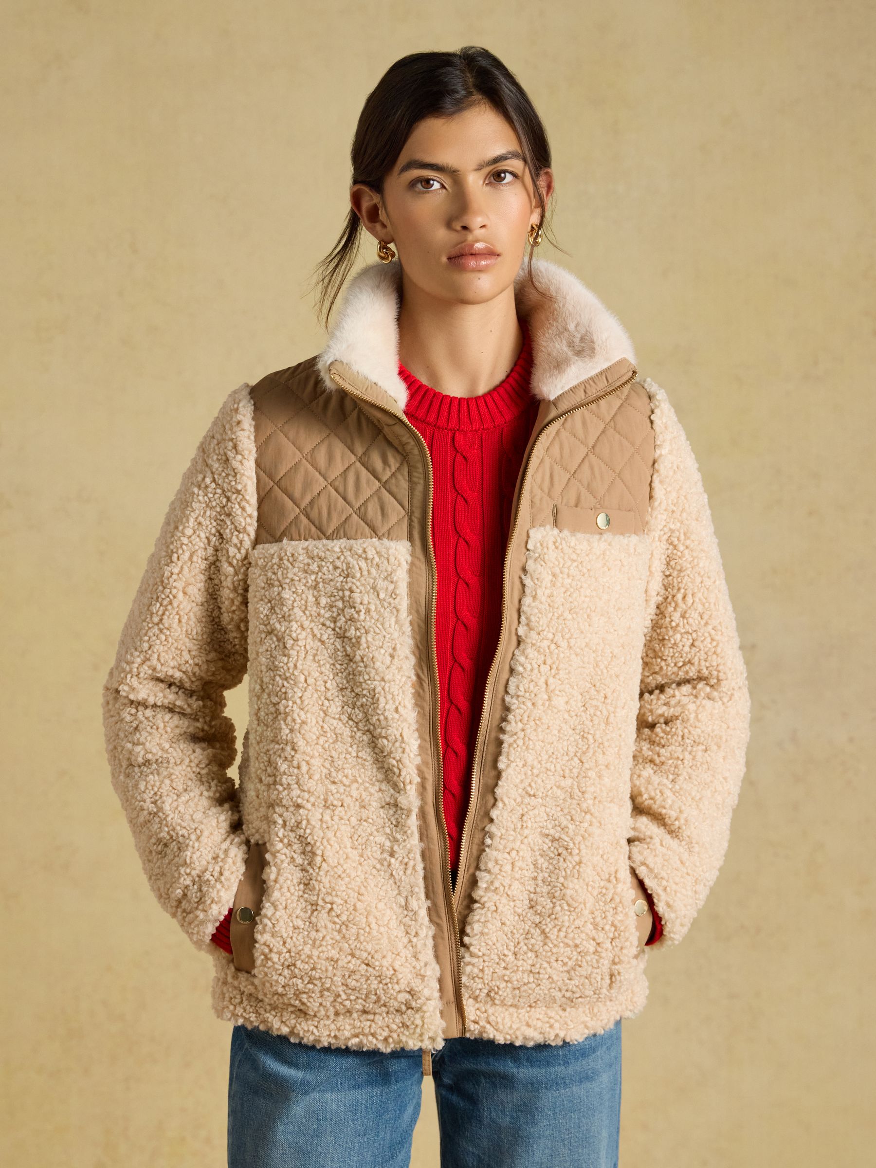 Cream Faux Fur Collared Fleece Jacket - Image 8 of 10