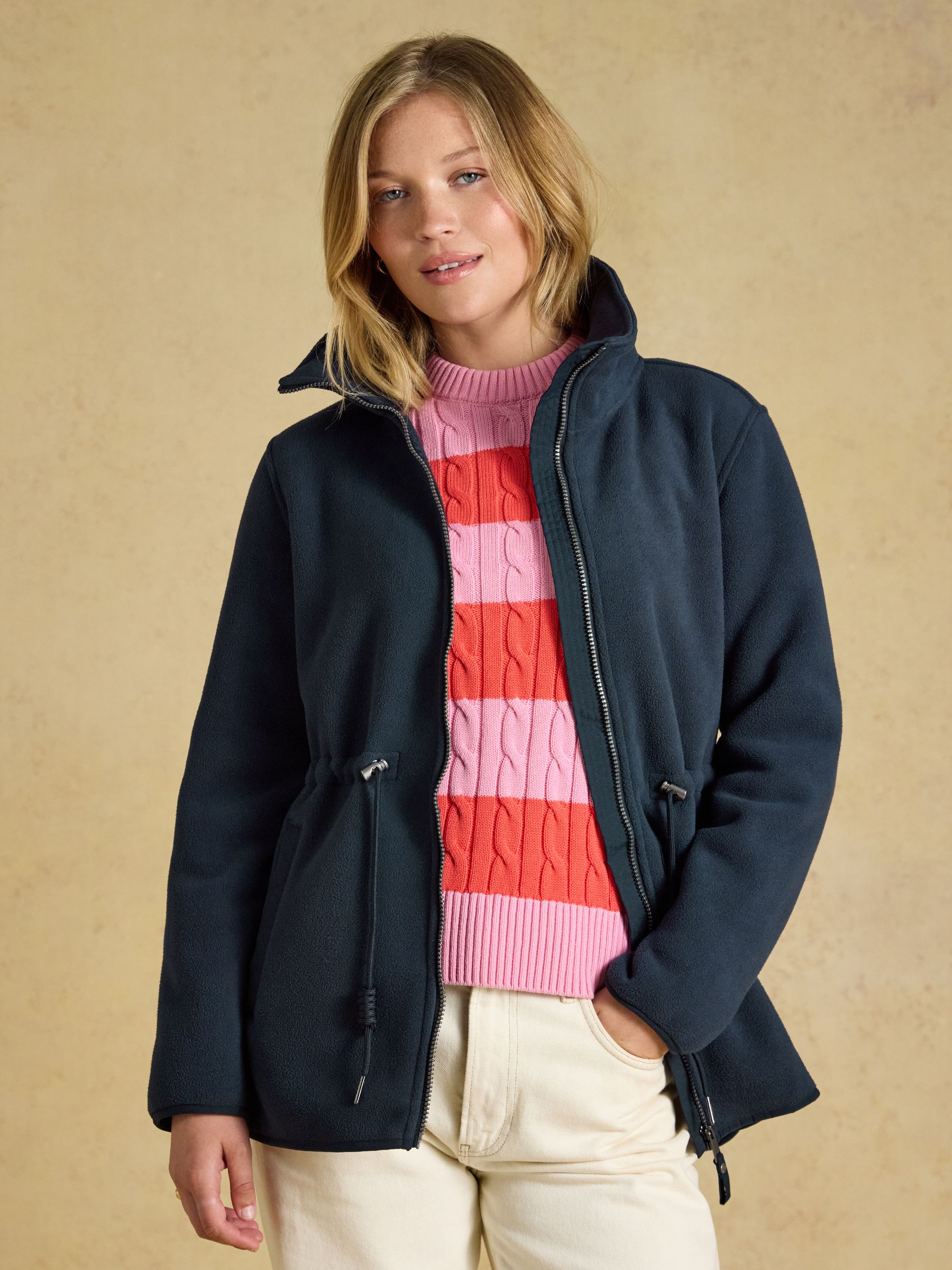 Longline Fleece Navy Funnel Neck Full Zip Fleece Jacket - Image 7 of 10