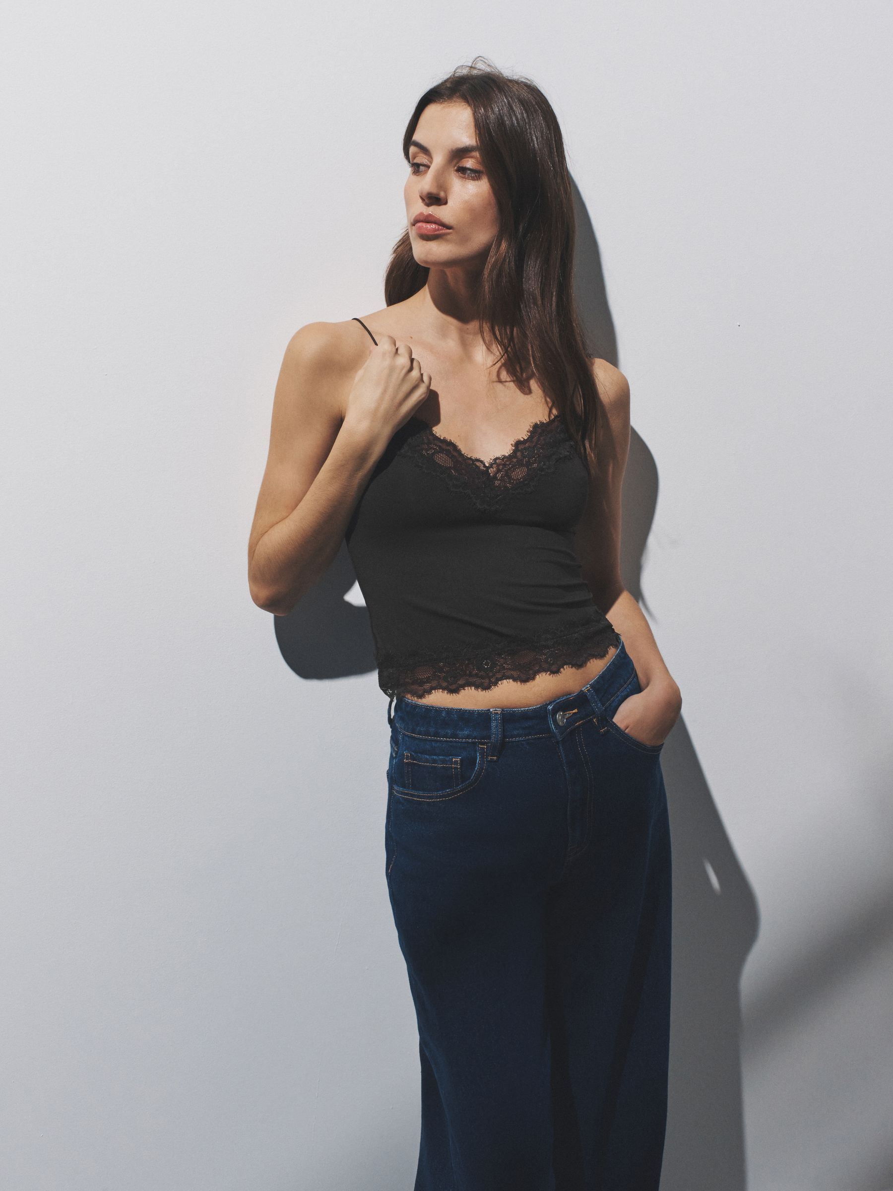 Black/Chocolate Brown/White 3 Pack Lace Camis - Image 1 of 6