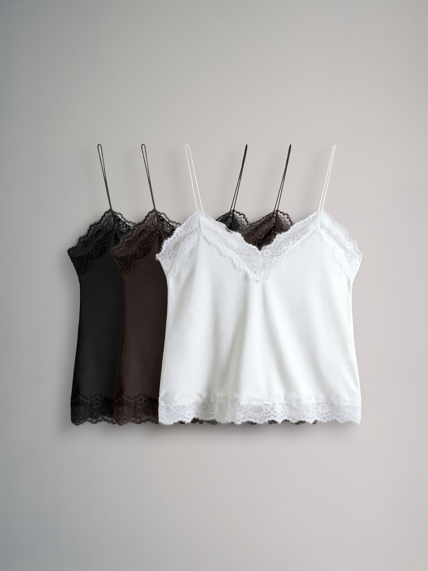 Black/Chocolate Brown/White 3 Pack Lace Camis - Image 2 of 6