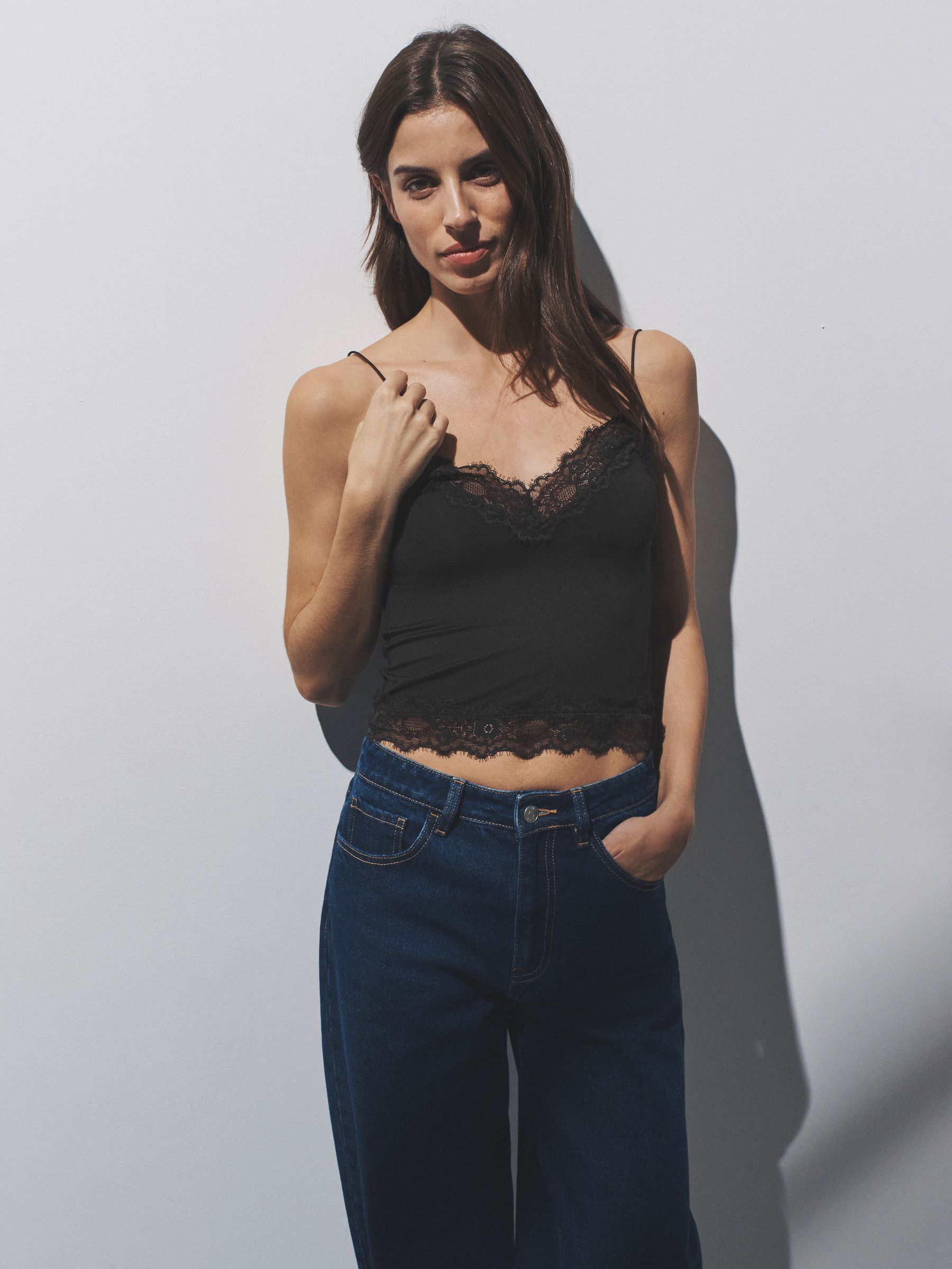 Black/Chocolate Brown/White 3 Pack Lace Camis - Image 5 of 6