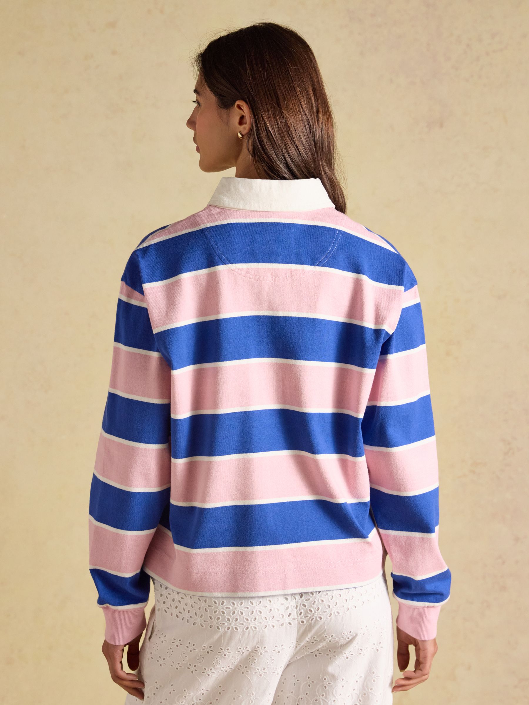 Lara Pink & Blue Striped Cotton Collared Long Sleeve Rugby Shirt - Image 2 of 8
