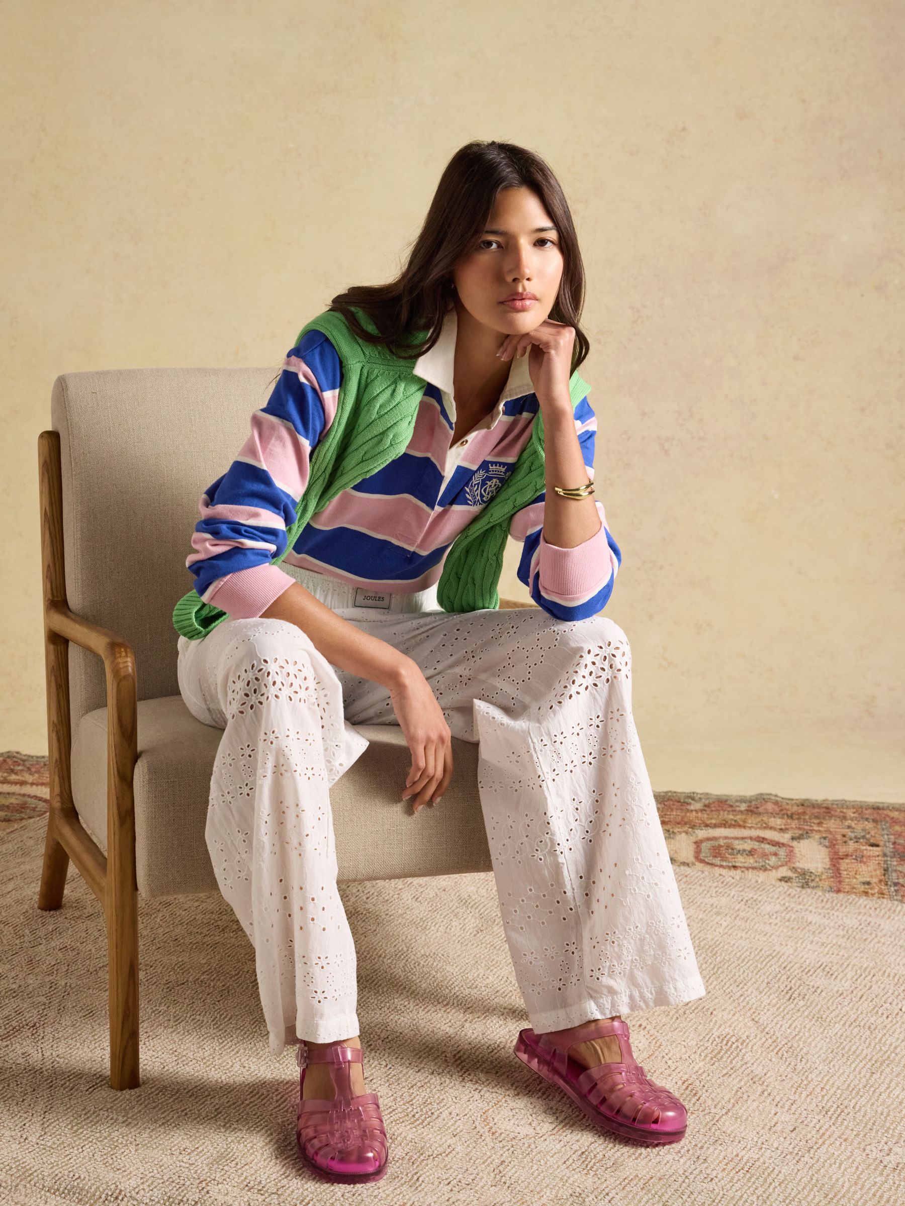 Lara Pink & Blue Striped Cotton Collared Long Sleeve Rugby Shirt - Image 3 of 8