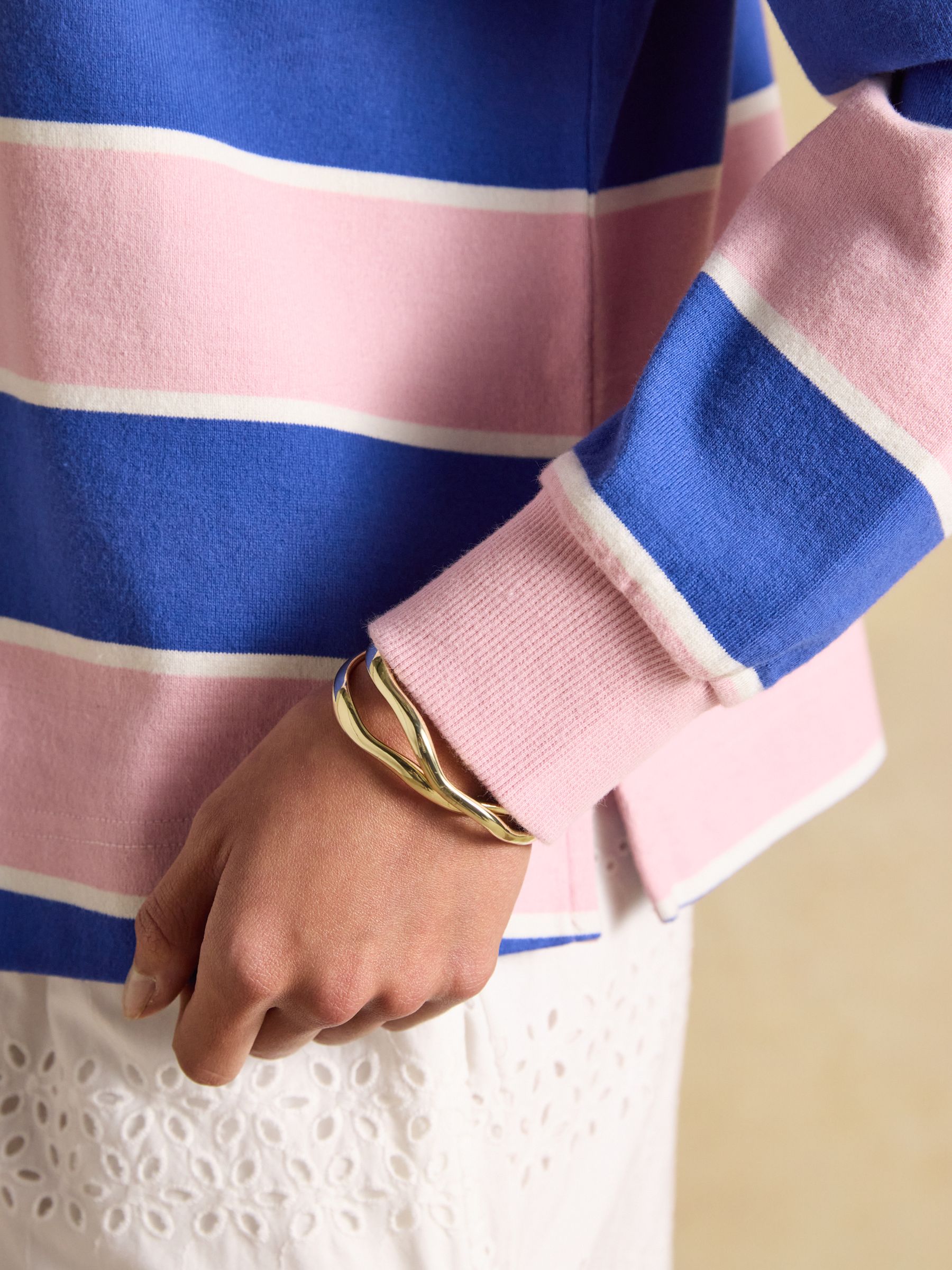 Lara Pink & Blue Striped Cotton Collared Long Sleeve Rugby Shirt - Image 5 of 8