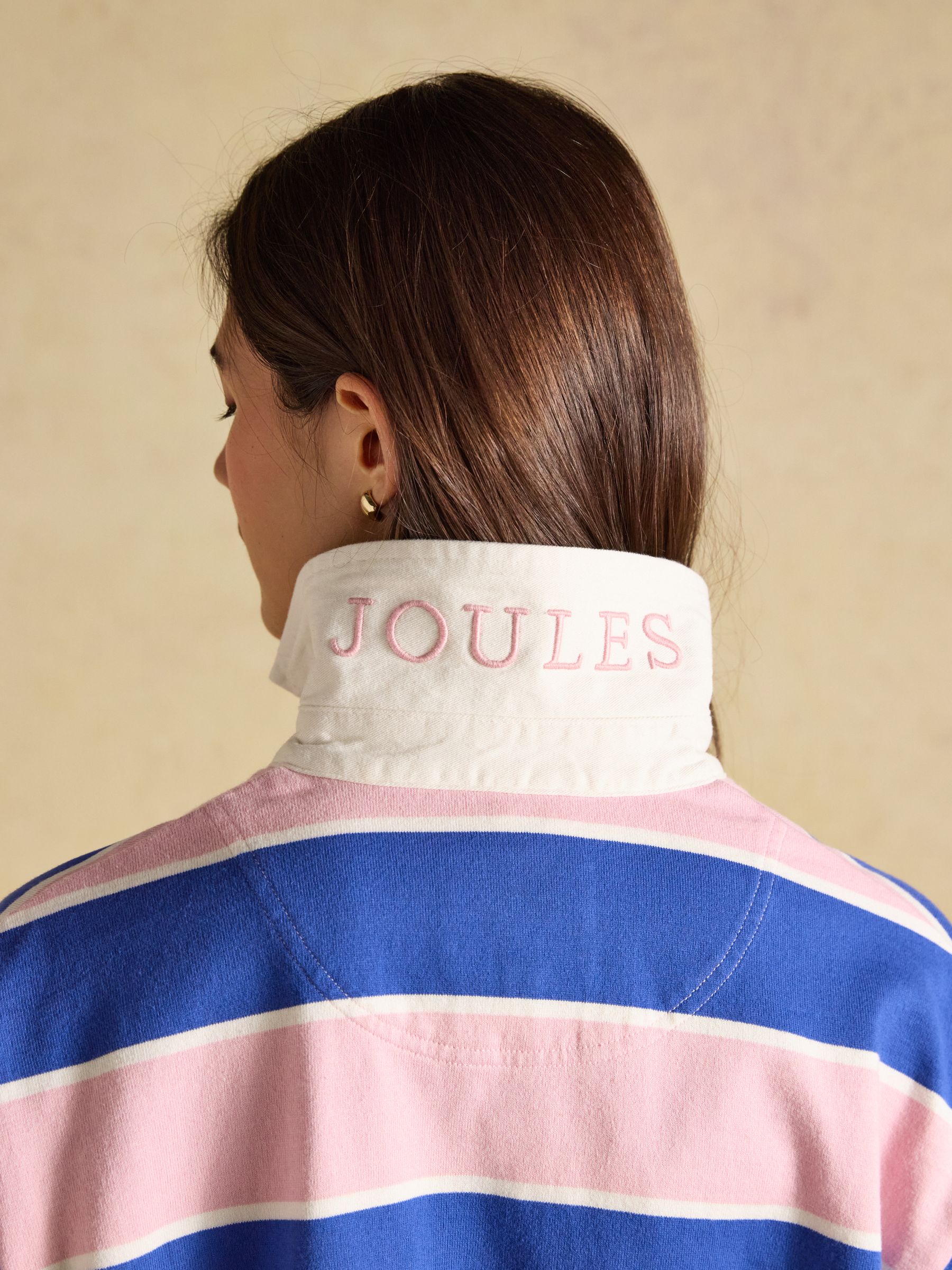 Lara Pink & Blue Striped Cotton Collared Long Sleeve Rugby Shirt - Image 6 of 8