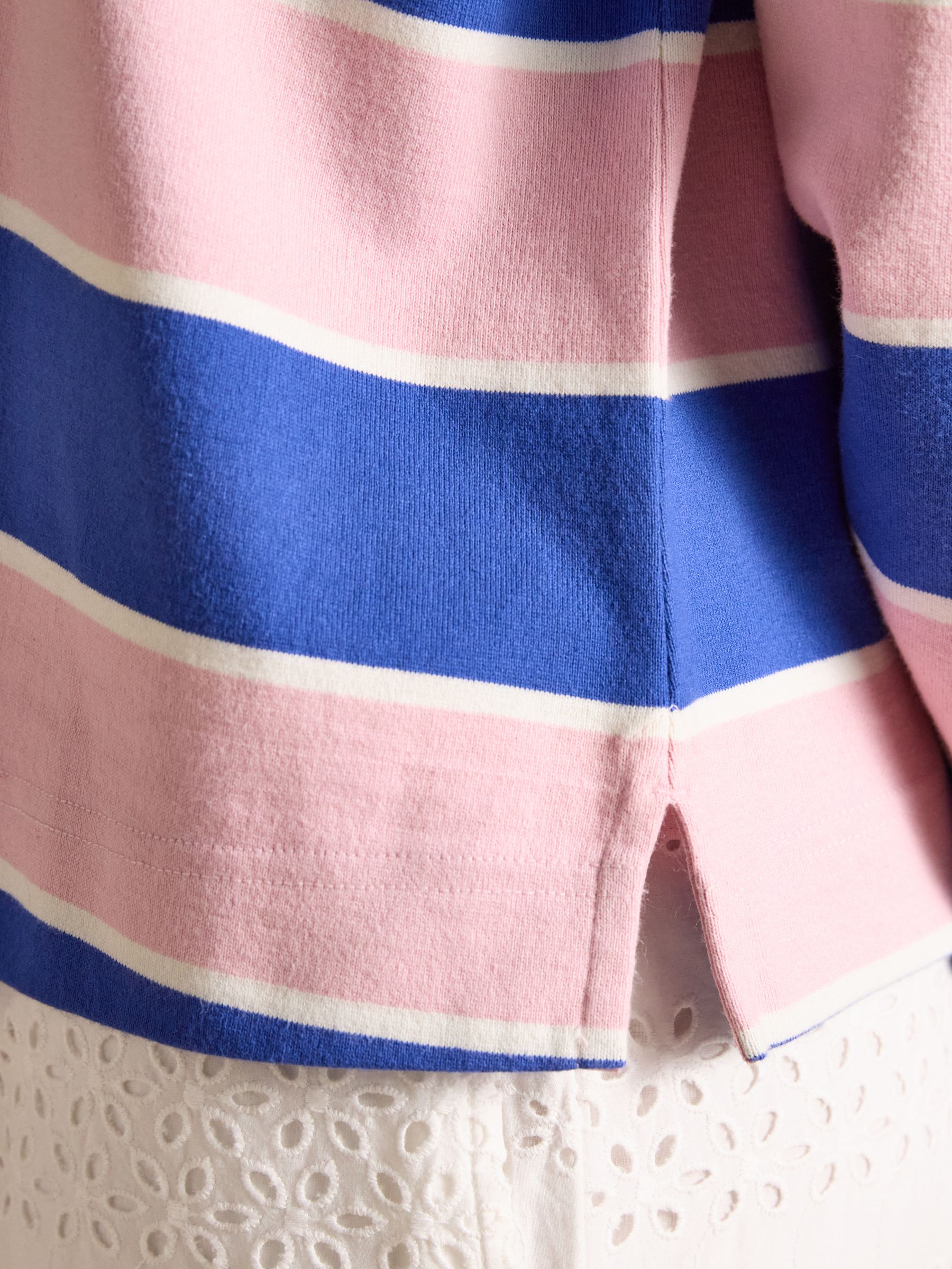 Lara Pink & Blue Striped Cotton Collared Long Sleeve Rugby Shirt - Image 7 of 8