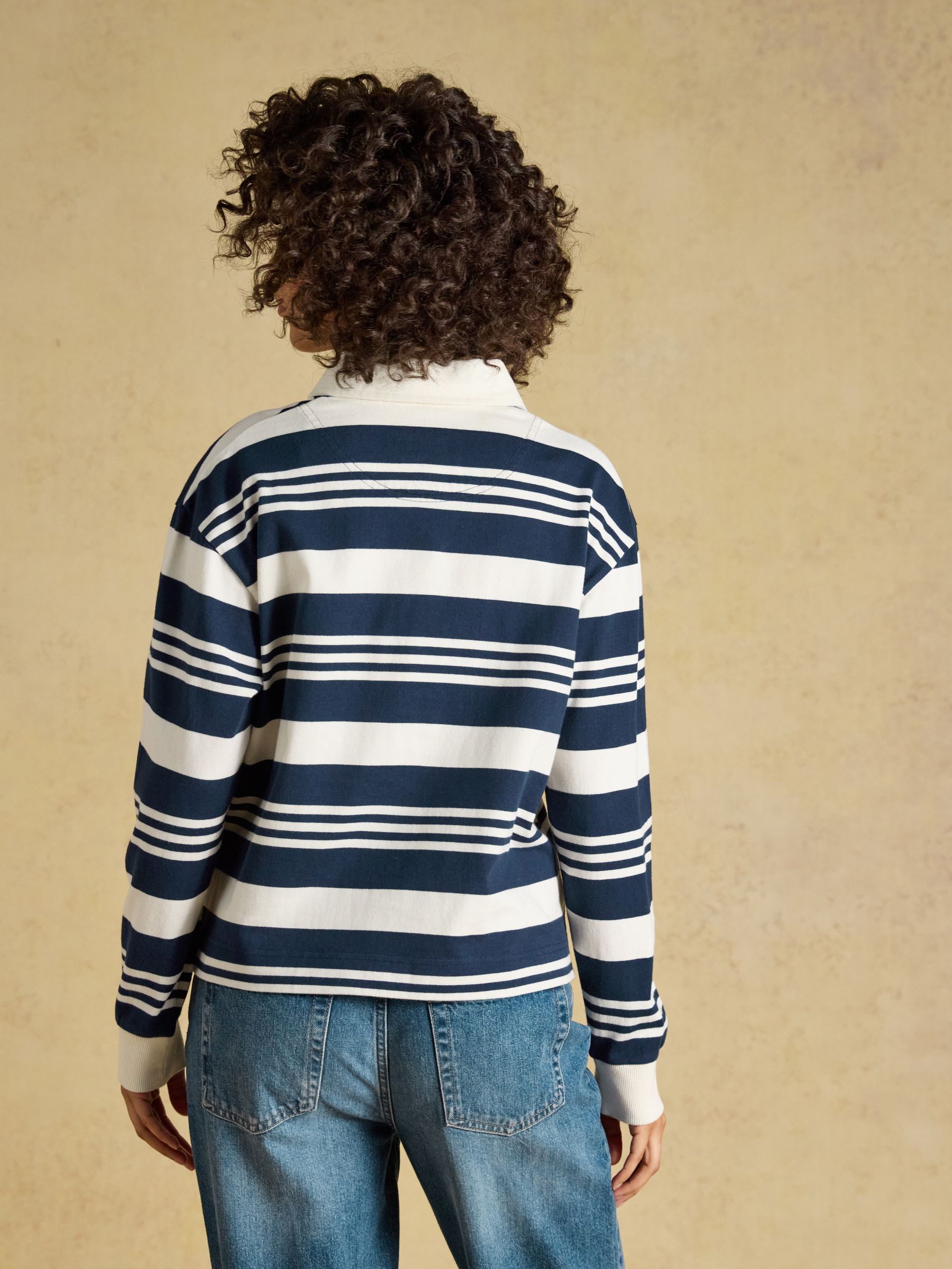 Lara Navy& Cream Stripe Cotton Collared Long Sleeve Rugby Shirt - Image 2 of 7