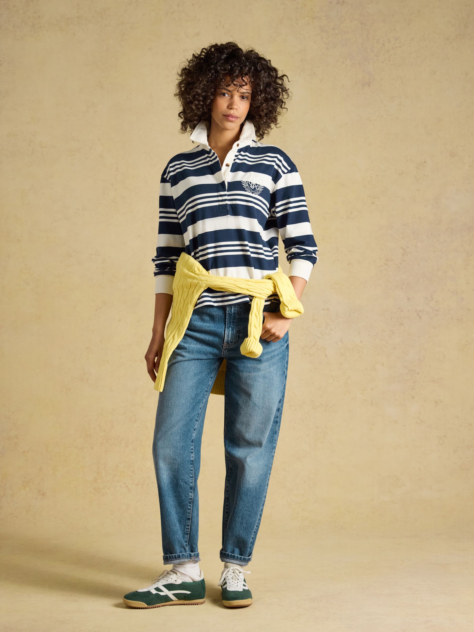Lara Navy& Cream Stripe Cotton Collared Long Sleeve Rugby Shirt - Image 4 of 7