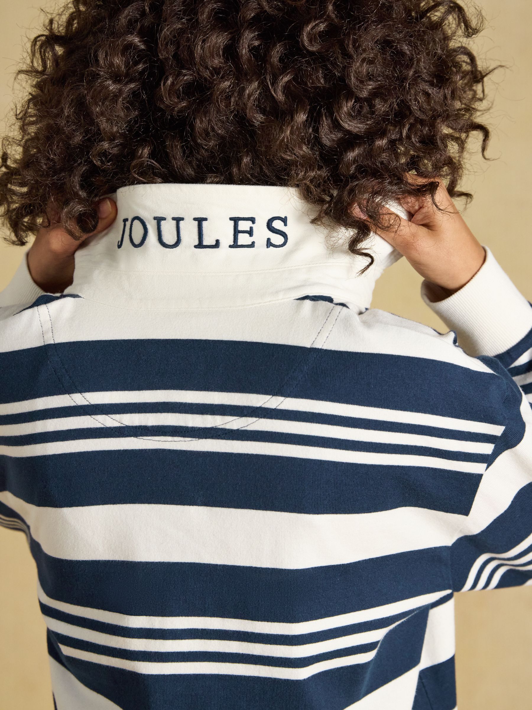 Lara Navy& Cream Stripe Cotton Collared Long Sleeve Rugby Shirt - Image 5 of 7