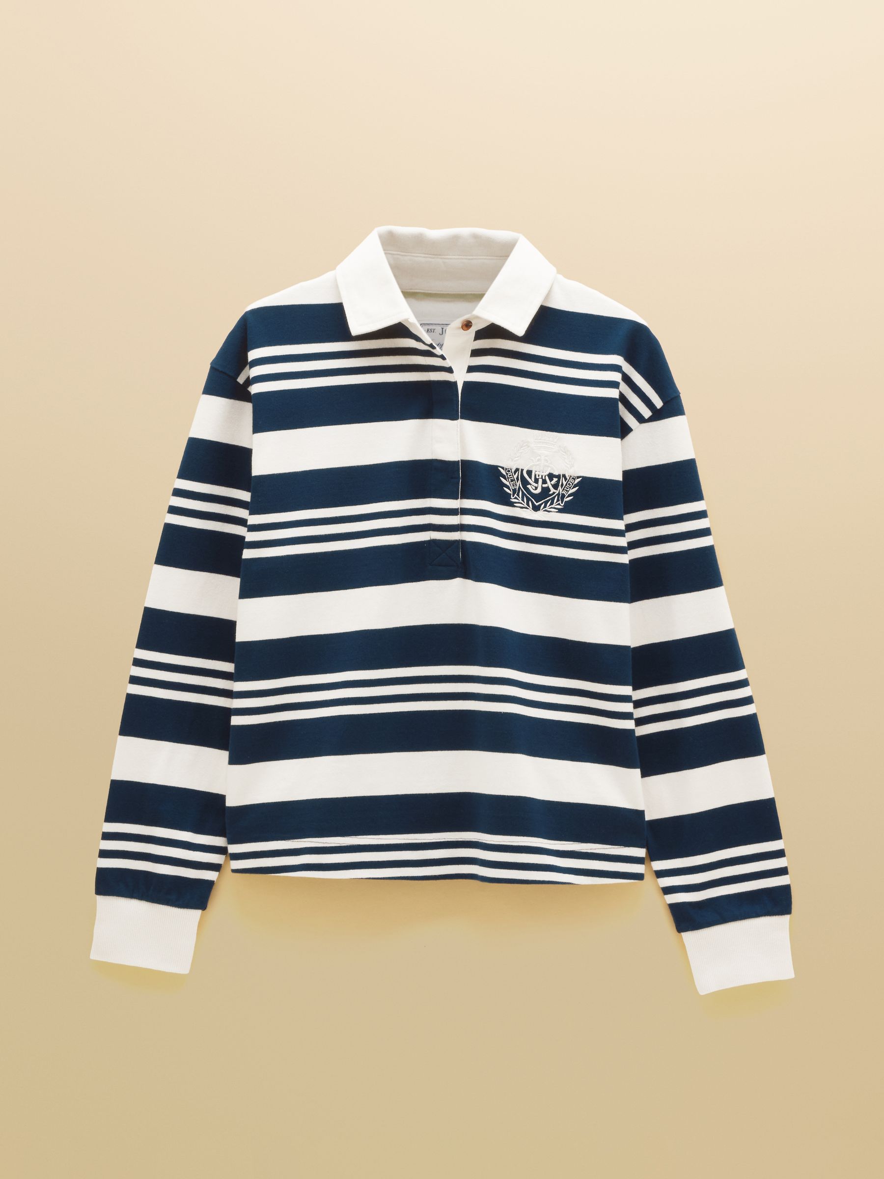 Lara Navy& Cream Stripe Cotton Collared Long Sleeve Rugby Shirt - Image 7 of 7