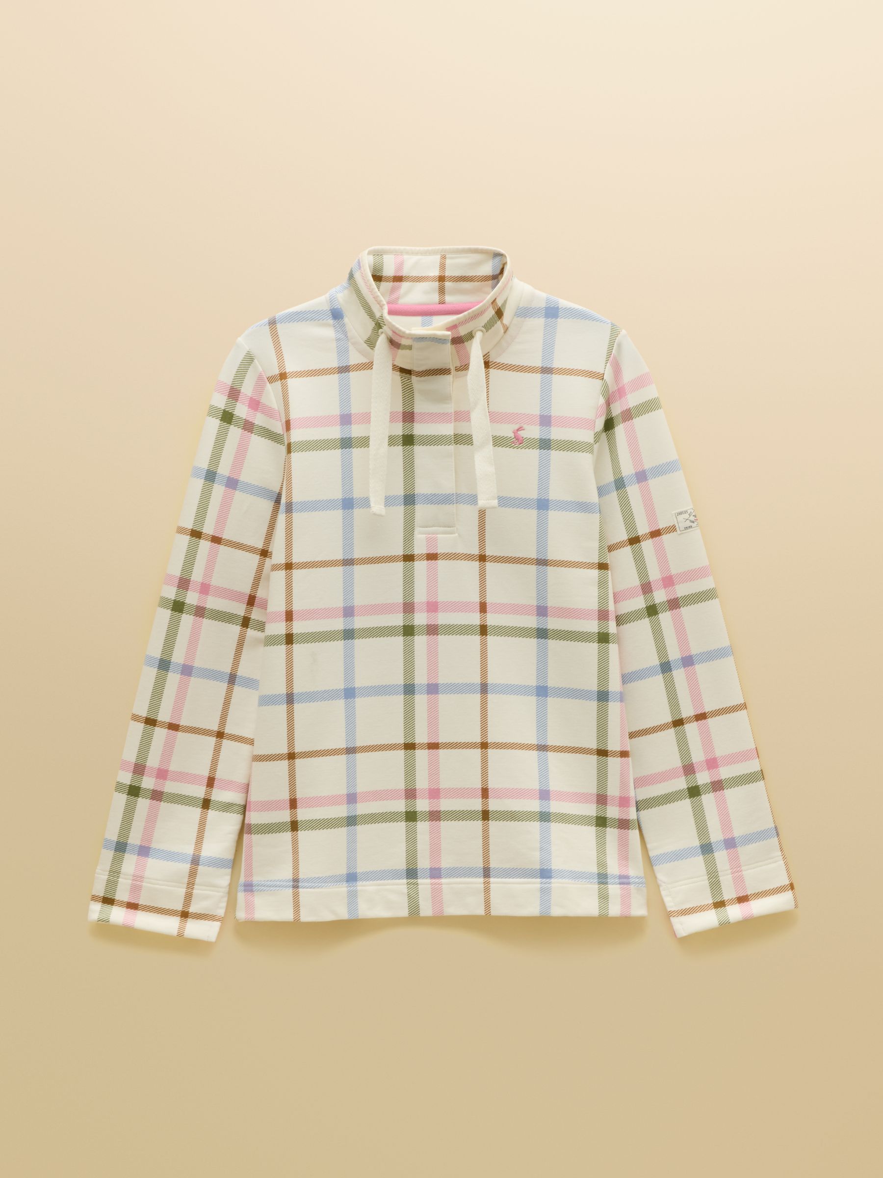 Saunton Cream Madden Check Cotton Blend Sweatshirt with Buttoned Funnel Neck - Image 8 of 8 Saunton Cream Madden Check Cotton Blend Sweatshirt with Buttoned Funnel Neck - Image 8 of 8