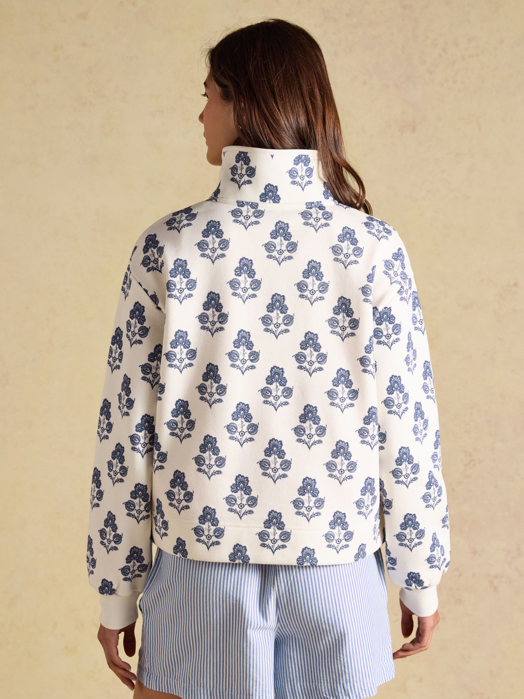 Lulworth Cream Foulade Print Popper Funnel Neck Sweatshirt - Image 2 of 7