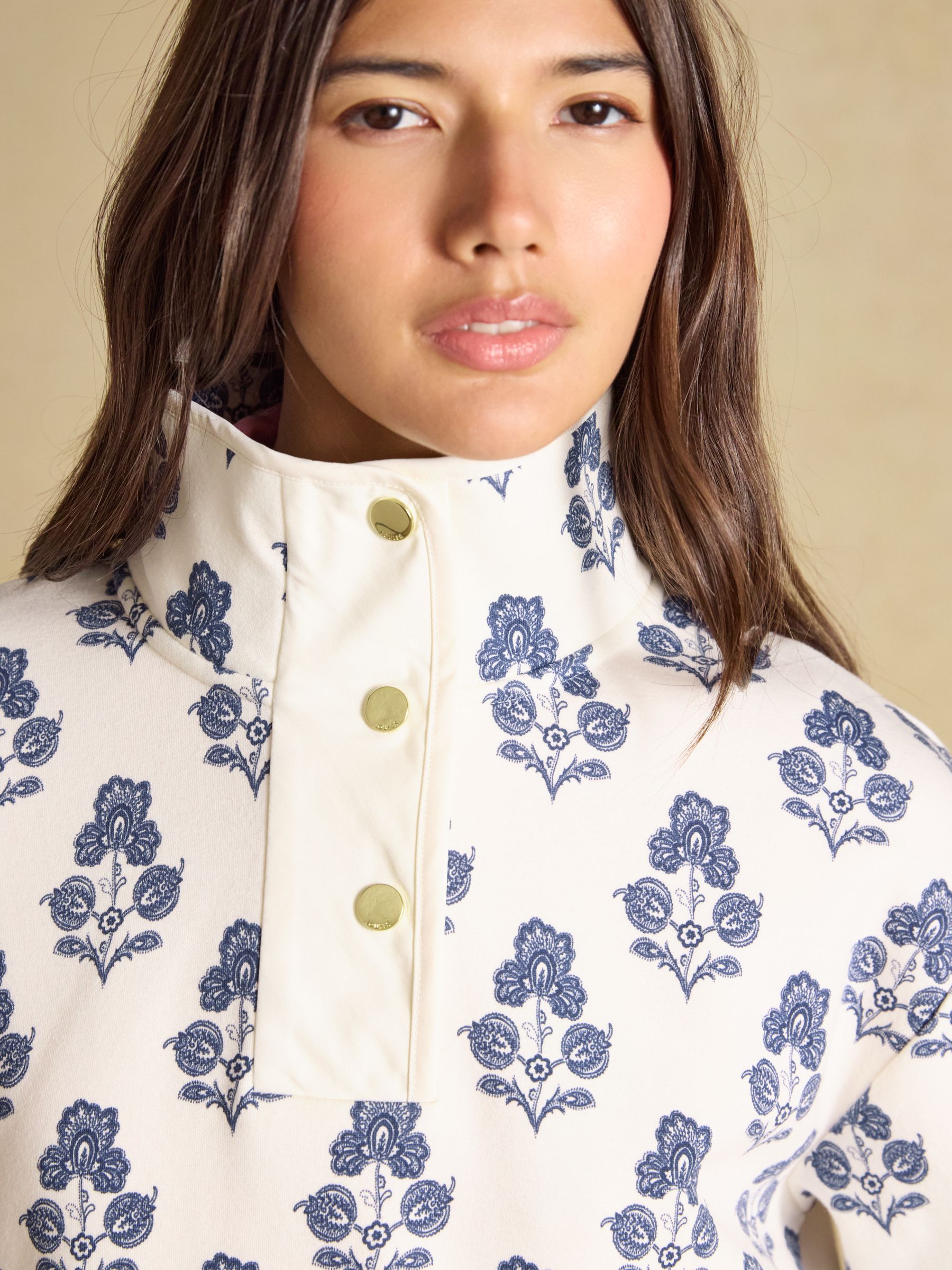 Lulworth Cream Foulade Print Popper Funnel Neck Sweatshirt - Image 3 of 7