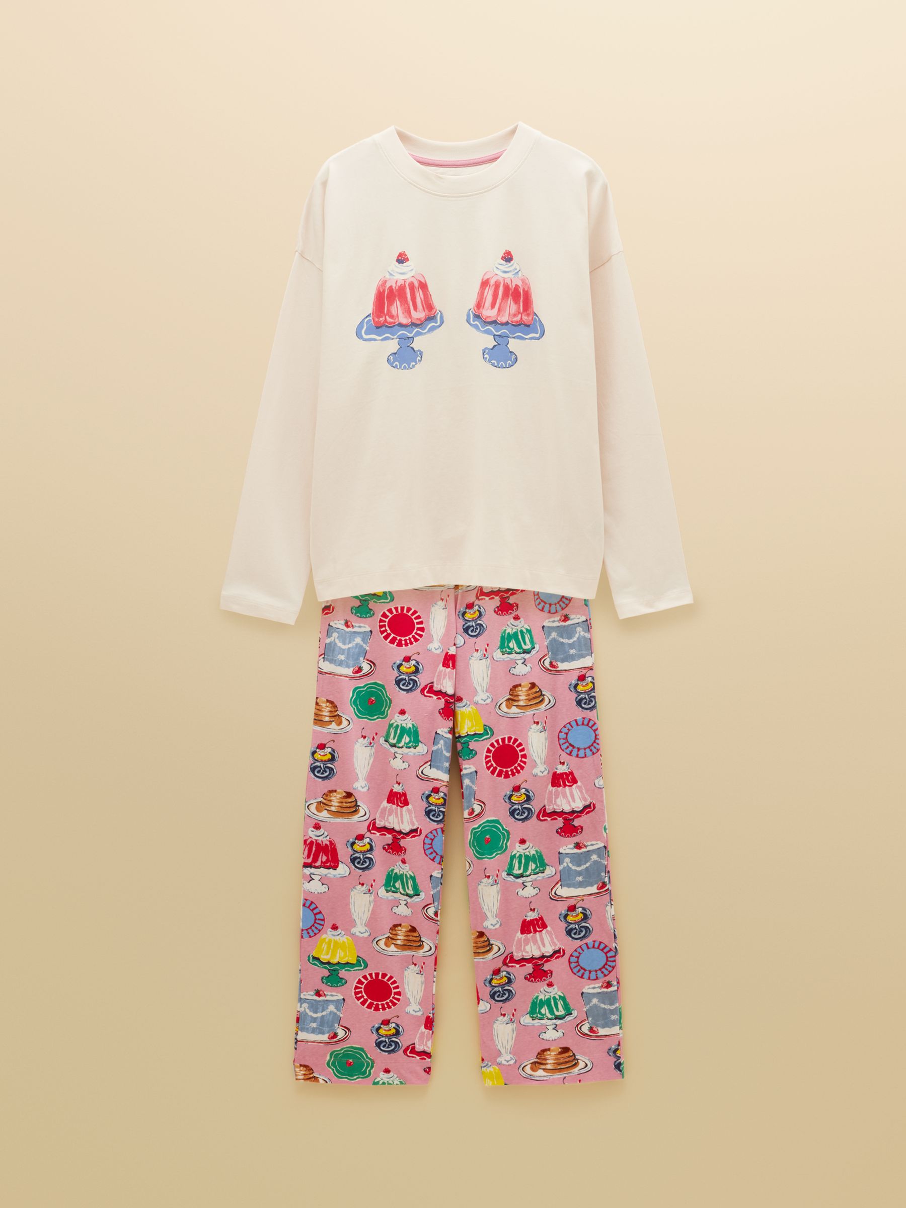 Lyla Cream and Pink Puddings Print Long Sleeve Jersey Cotton Pyjama Set - Image 7 of 7