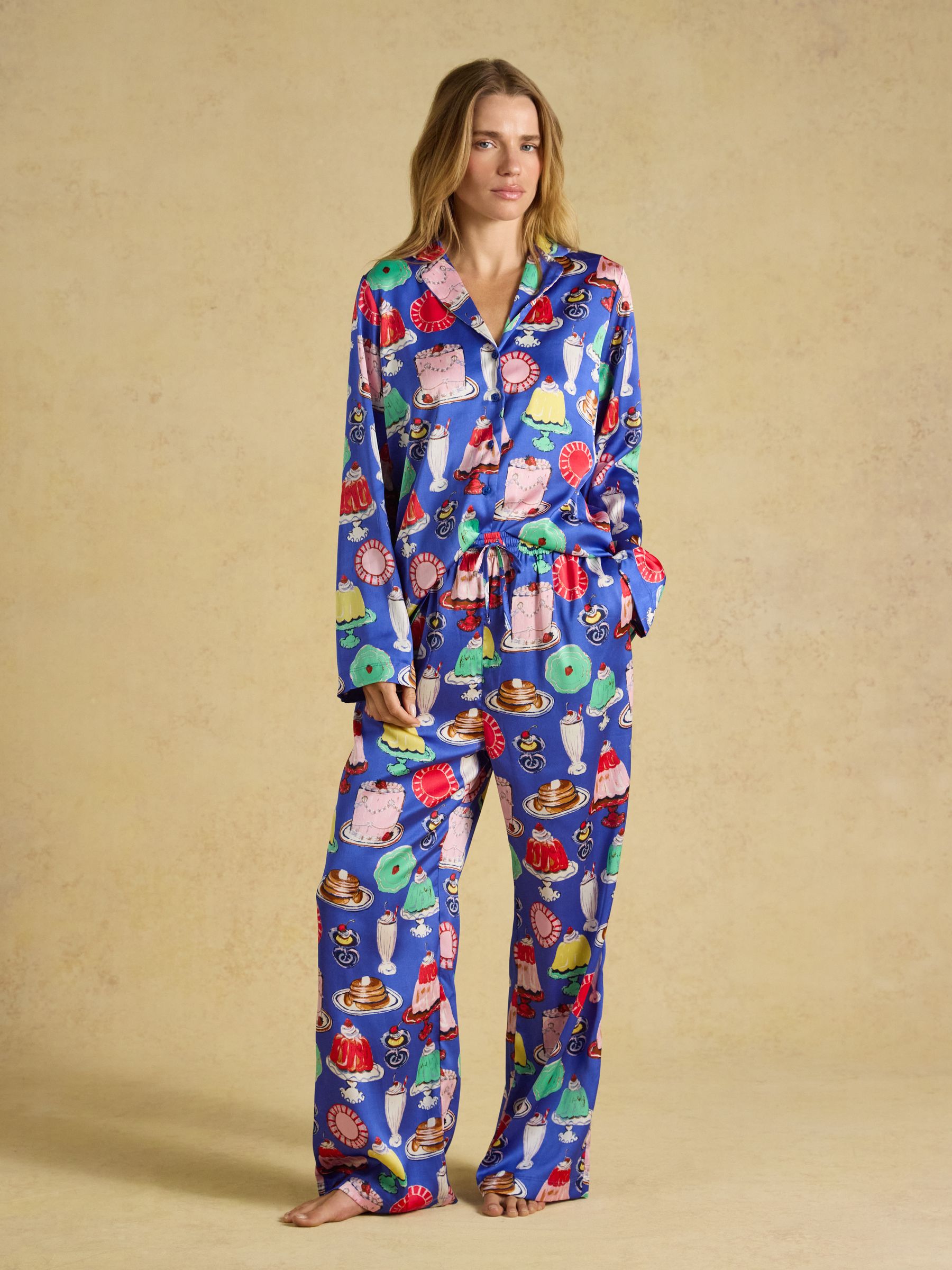 Bonnie Puddings Print Satin Long Sleeve Pyjama Set - Image 1 of 6