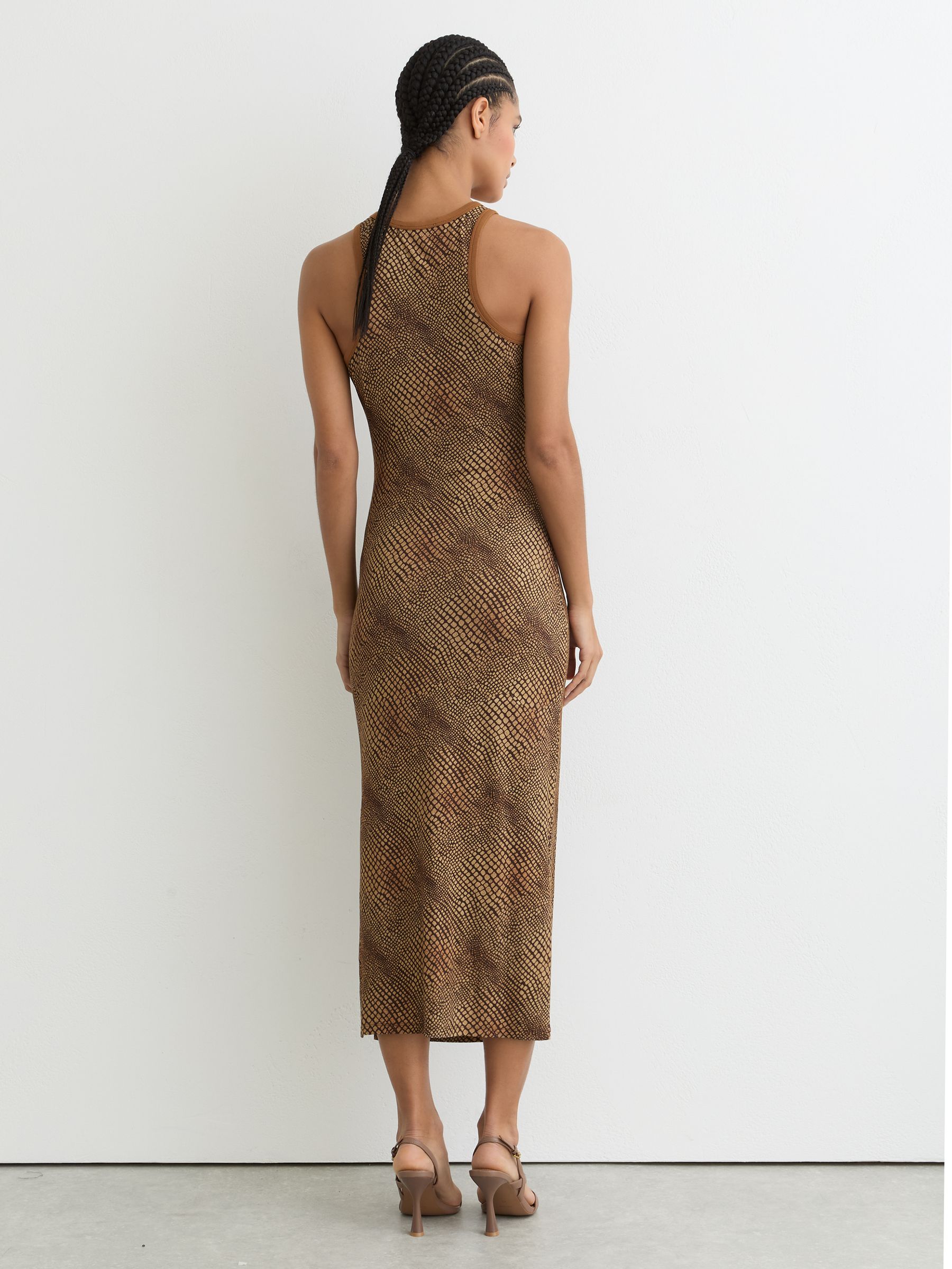 Snake-Print Jersey Racer Midi Dress in Brown - Image 5 of 6
