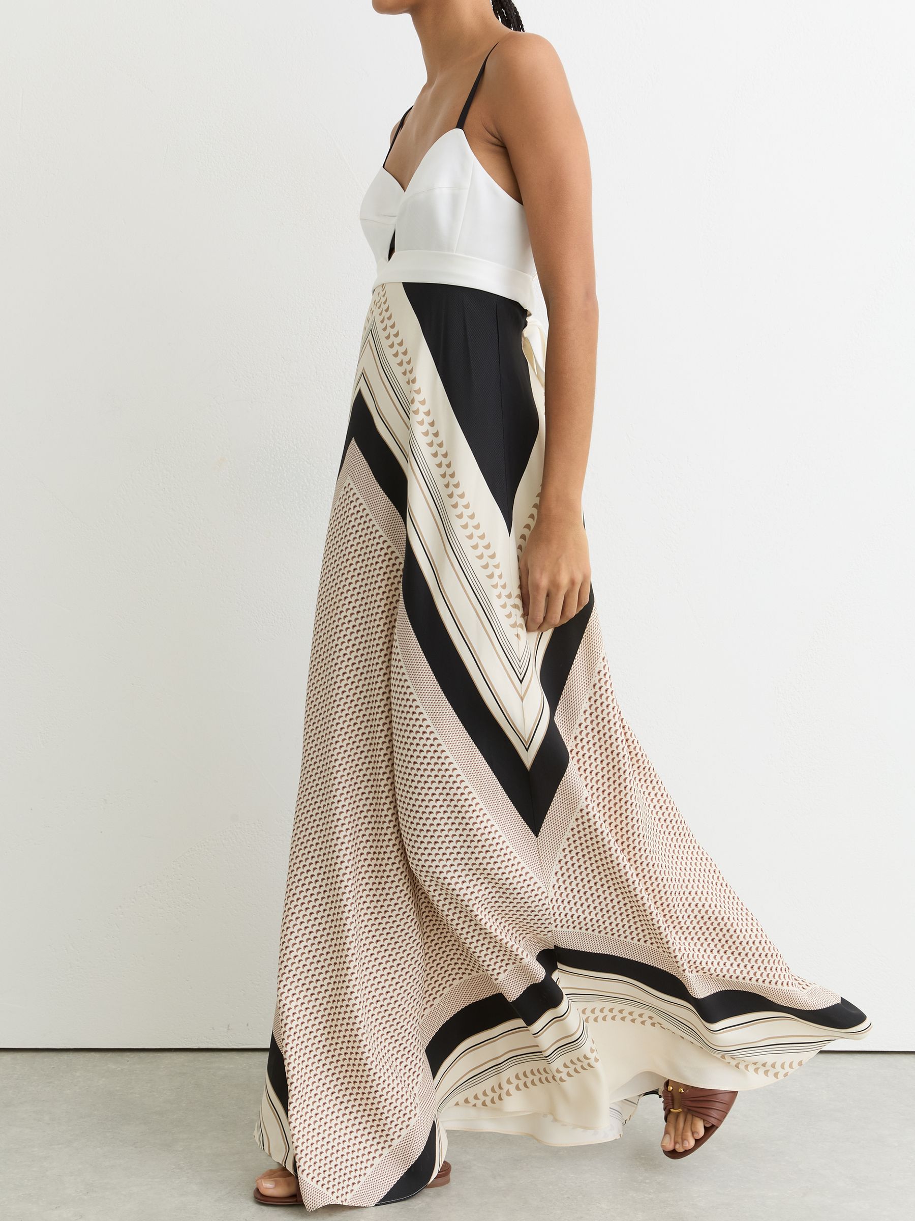 Scarf-Print Tie-Back Maxi Dress in Ivory/Black - image 4