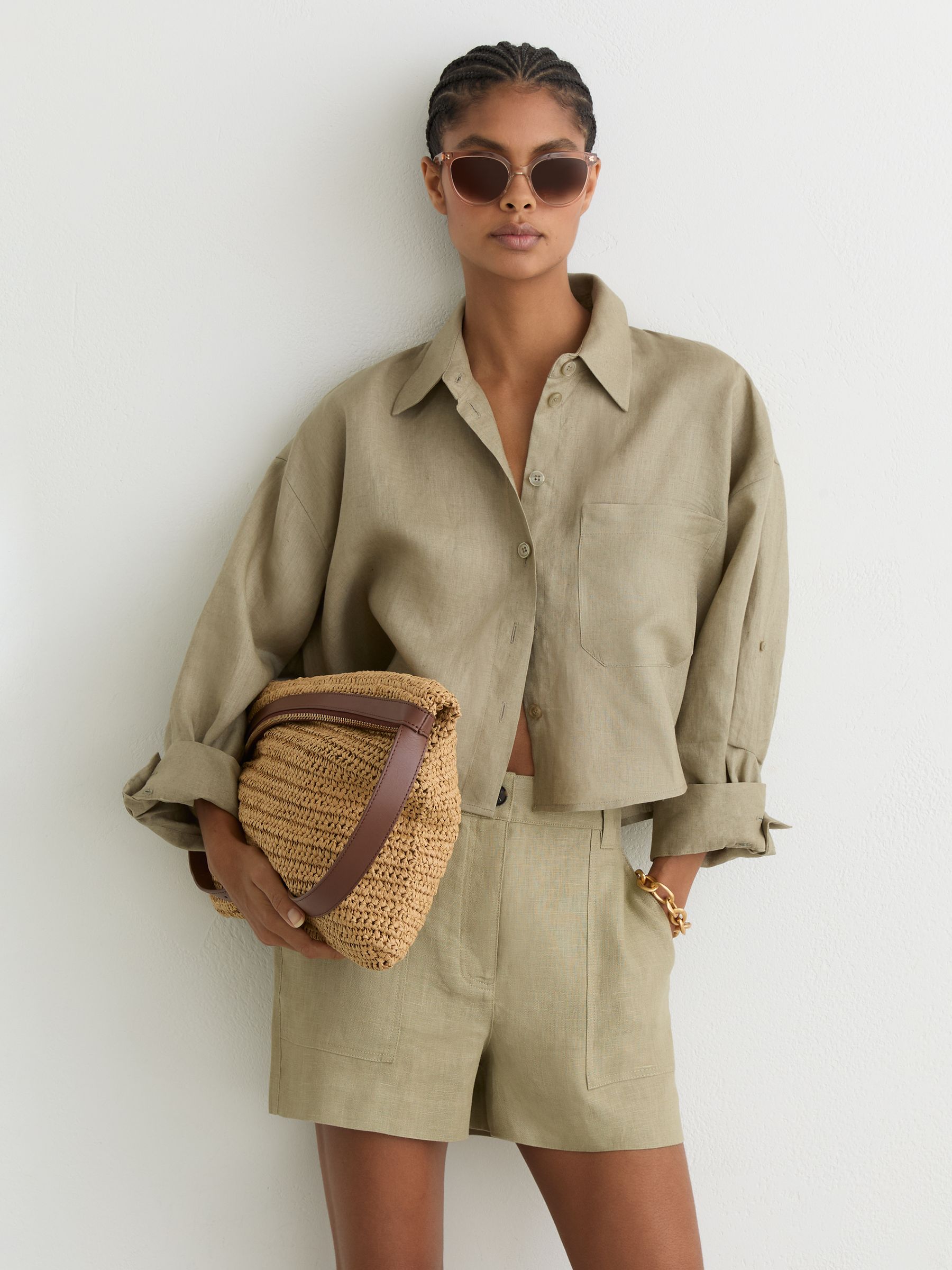 Linen Chambray Shorts in Sage Green - image 2