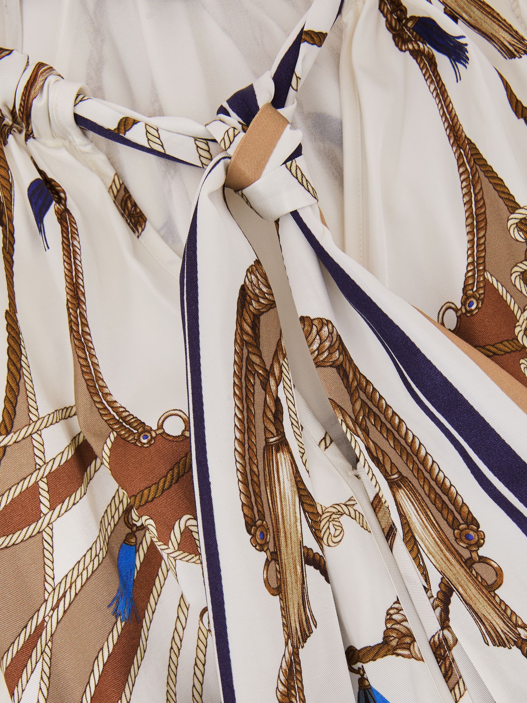 Petite Foulard-Print Tie-Neck Midi Dress in Ivory/Neutral - Image 9 of 10