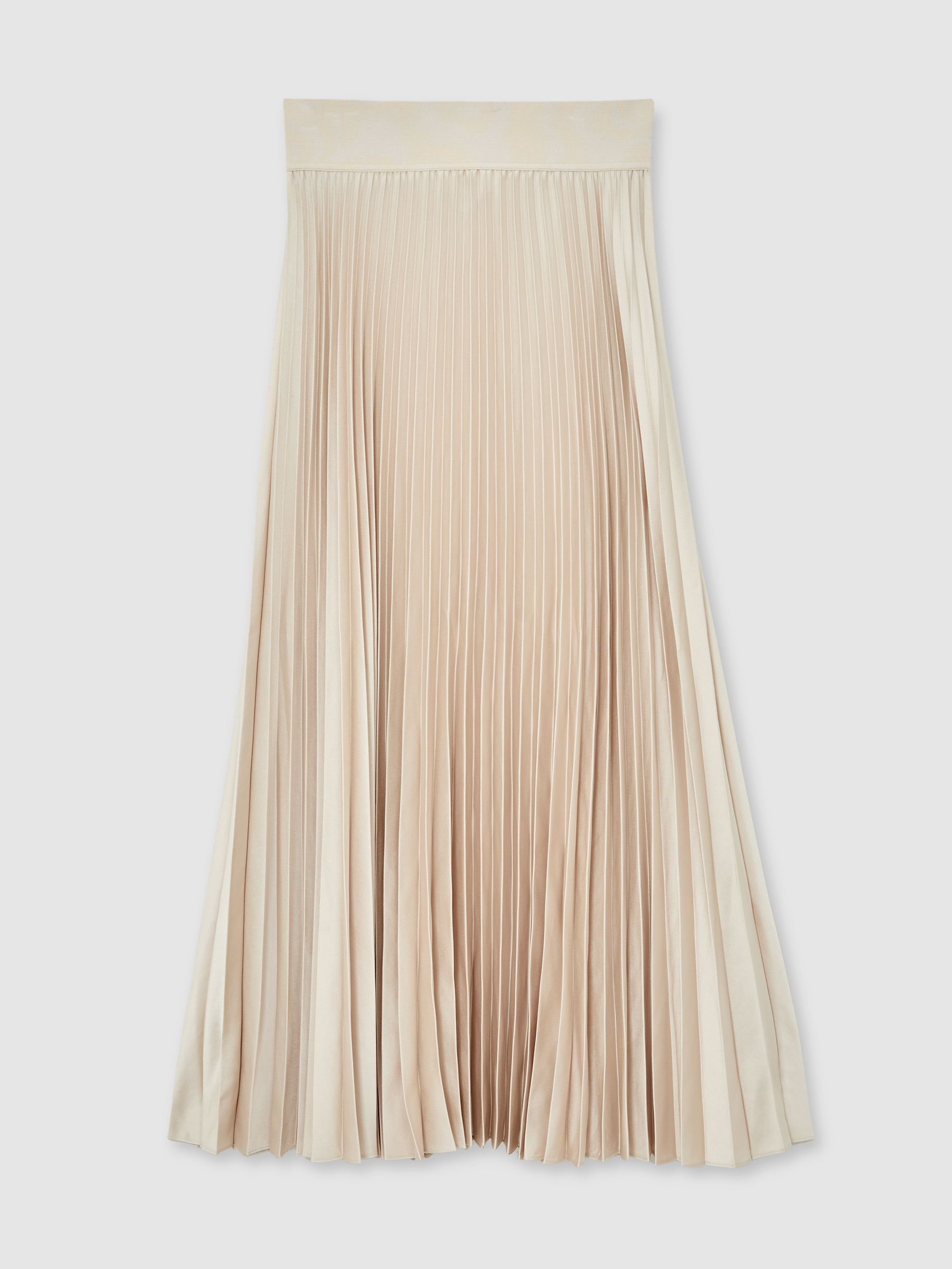 Petite Pleated Midi Skirt in Champagne Neutral - Image 2 of 6