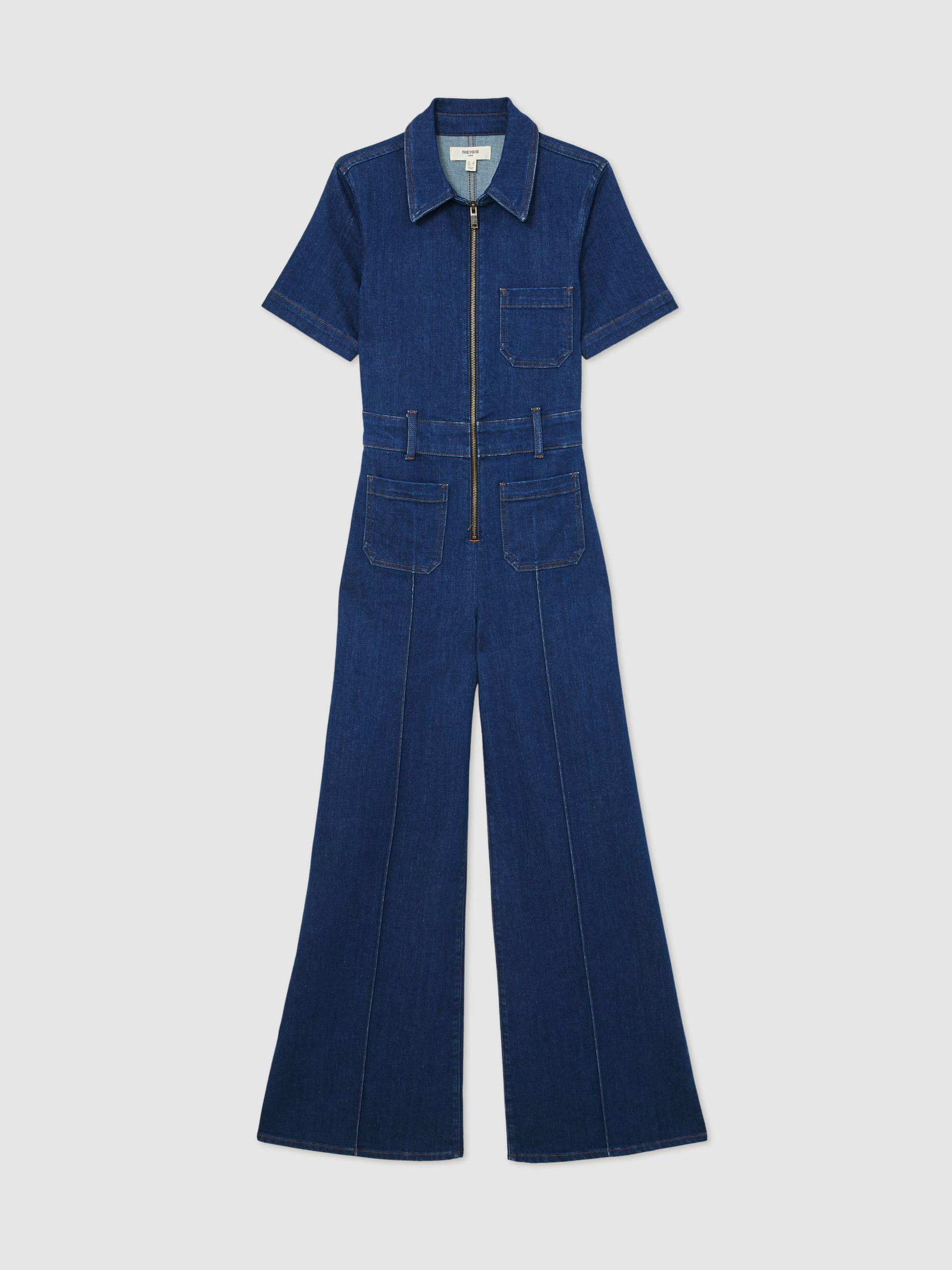 Wide-Leg Zip-Through Denim Jumpsuit in Indigo Blue - Image 2 of 7