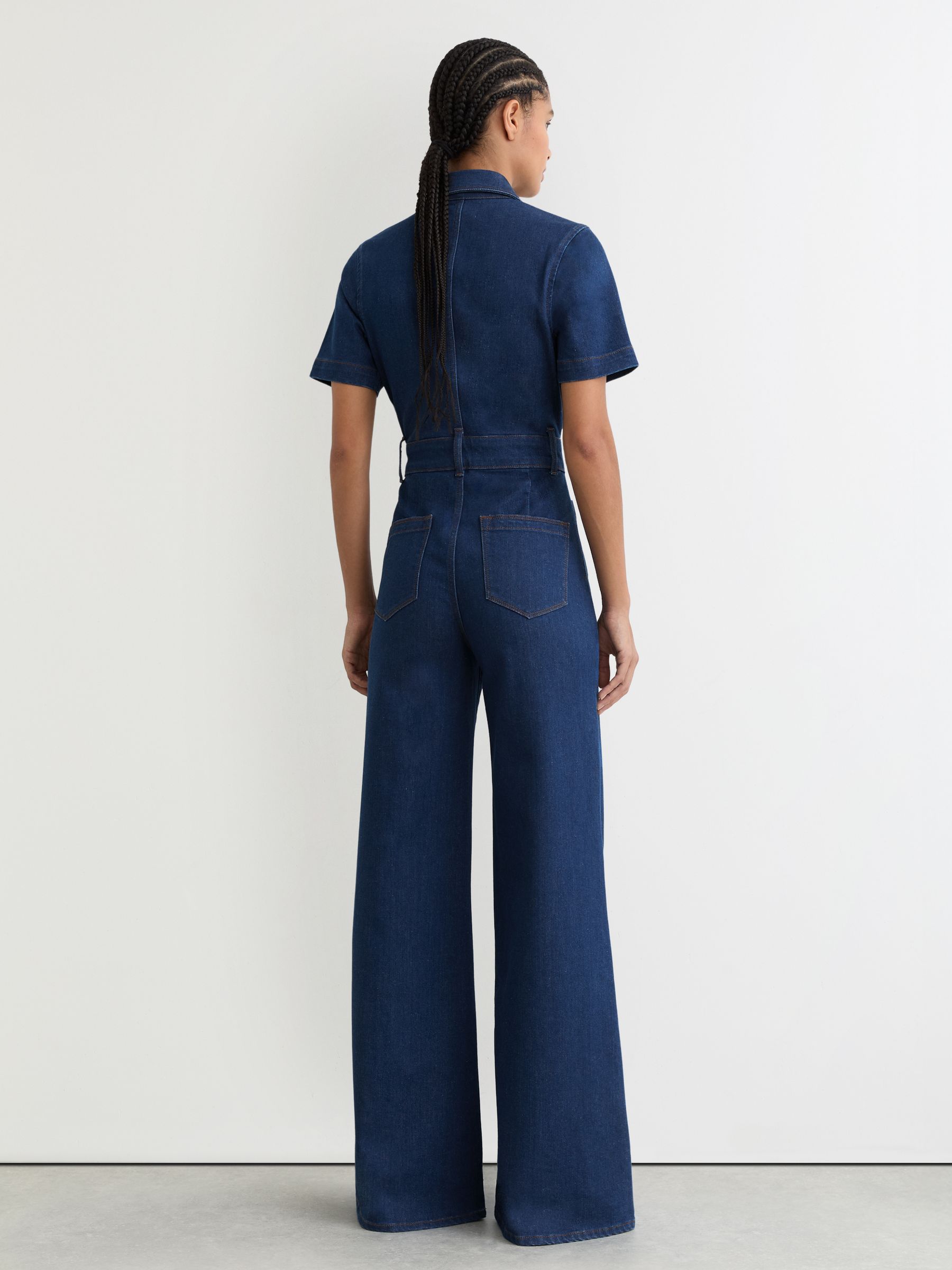 Wide-Leg Zip-Through Denim Jumpsuit in Indigo Blue - Image 6 of 7