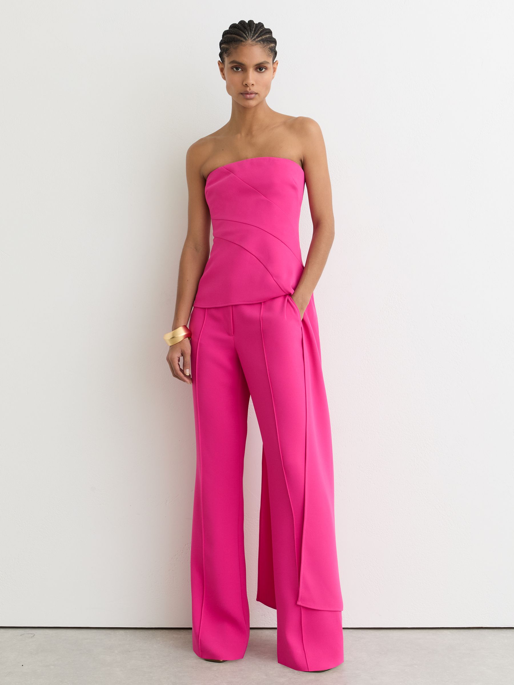 Strapless Drape-Detail Structured Top in Bright Pink - image 2