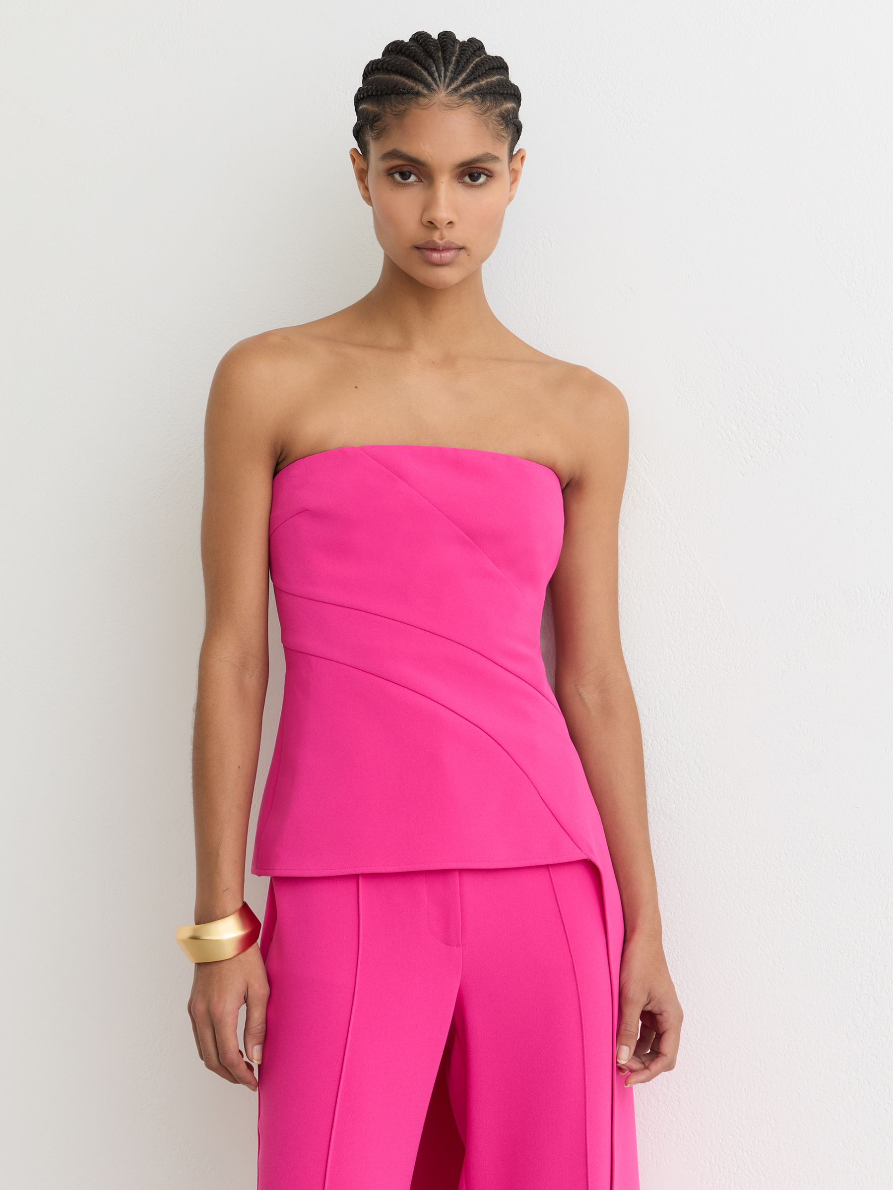 Strapless Drape-Detail Structured Top in Bright Pink - Image 3 of 6