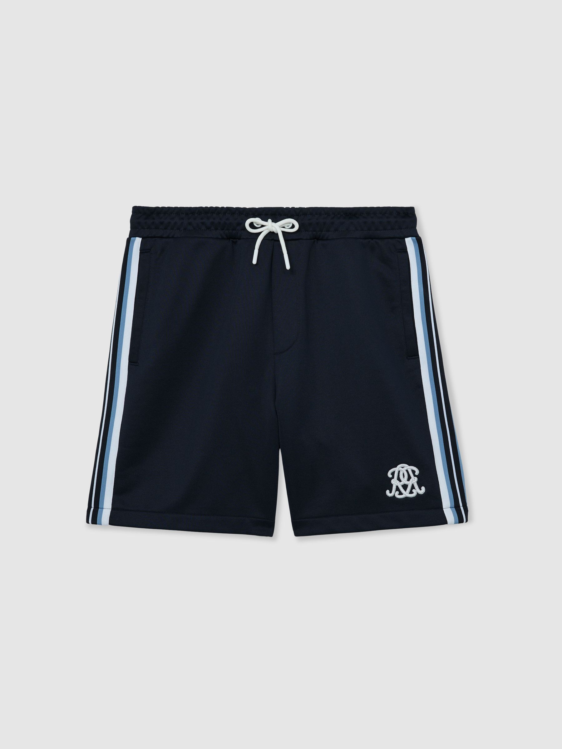 Monogram Tape-Detail Relaxed Shorts in Navy - Image 2 of 6
