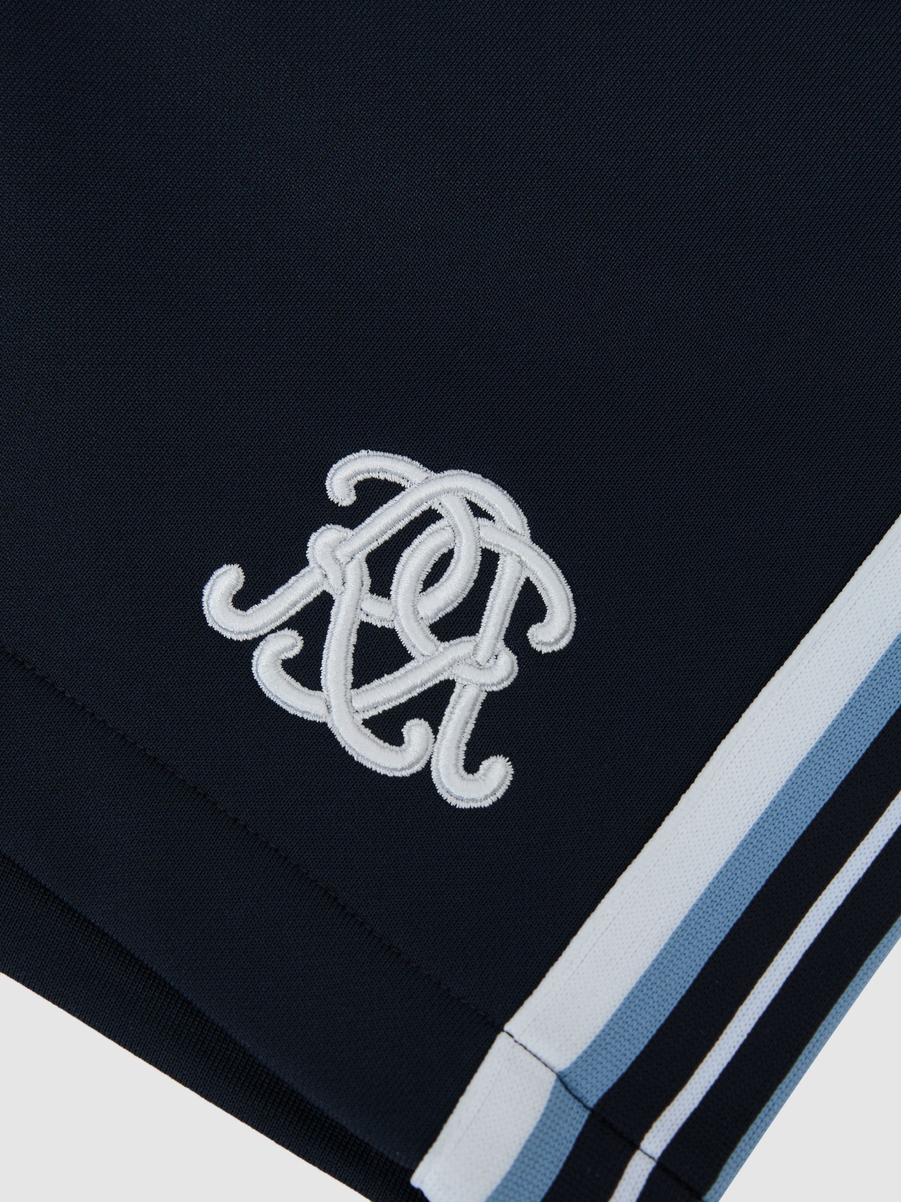 Monogram Tape-Detail Relaxed Shorts in Navy - Image 6 of 6