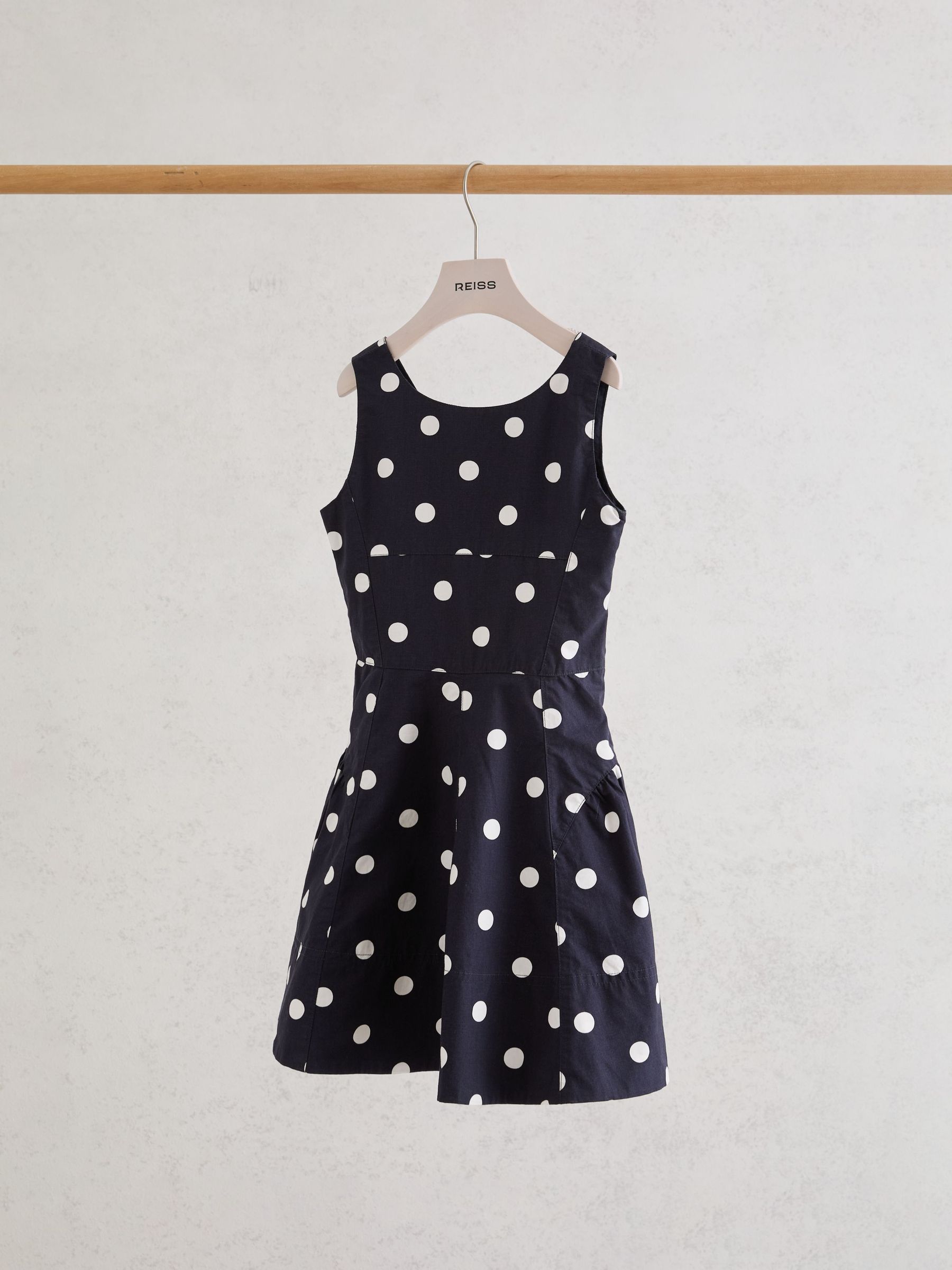 Cotton Polka-Dot Sleeveless Dress in Navy/Ivory - Image 1 of 3