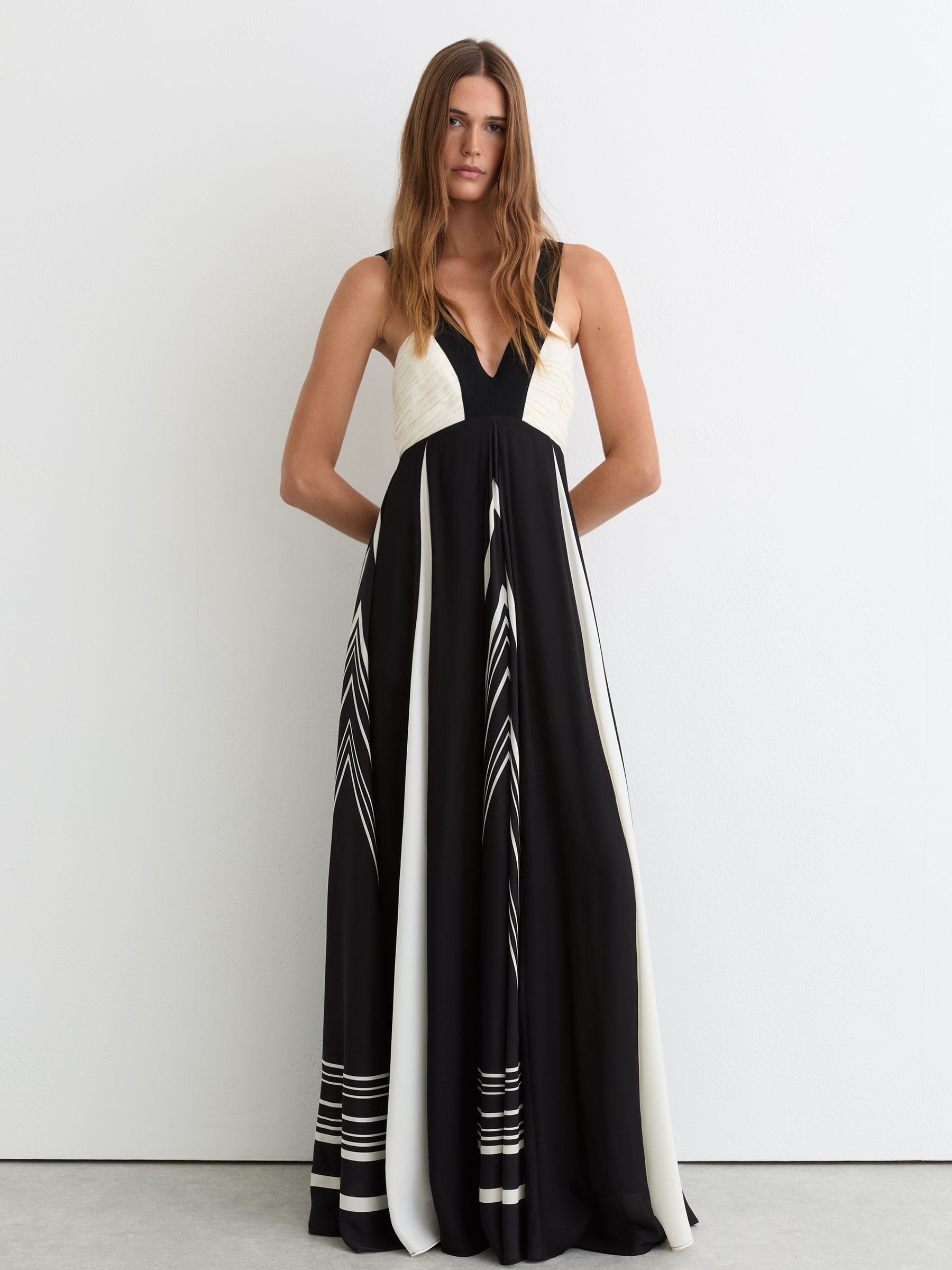 Empire-Line Printed Maxi Dress in Black/Ivory - Image 1 of 7