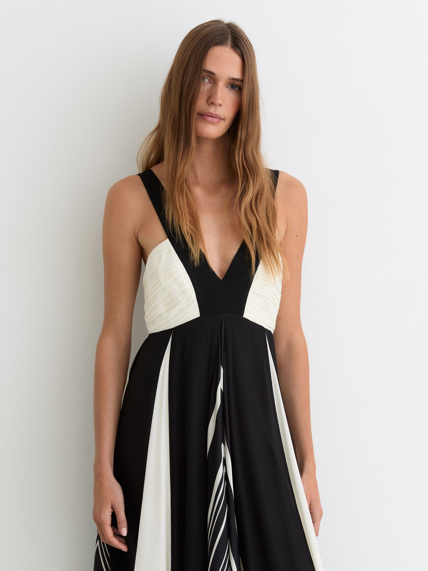 Reiss Tallie Empire-line Printed Maxi Dress - Black/Ivory