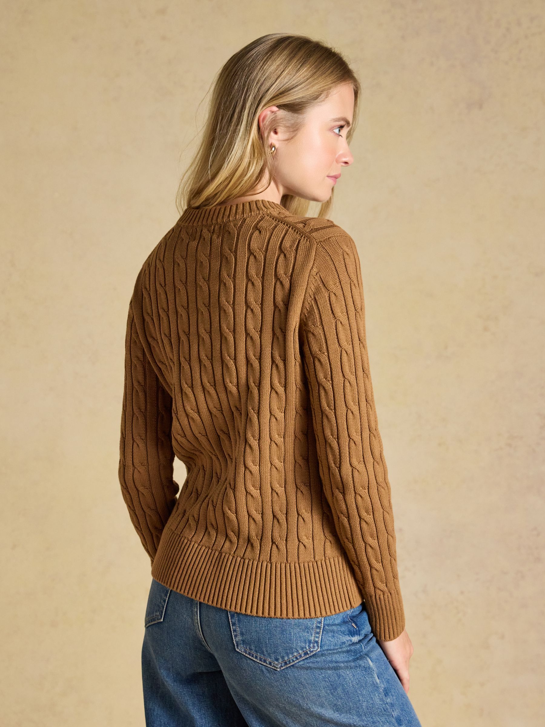 Camel Classic Crew Neck Cotton Cable Knit Jumper - Image 2 of 8